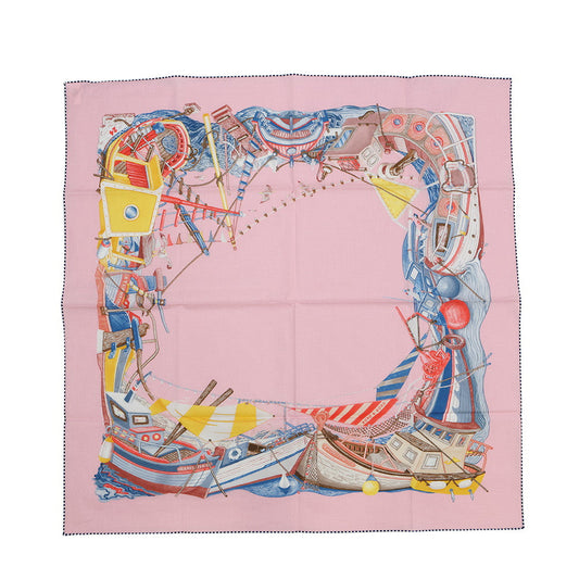 HERMES Carre Board-a-Board Size 80 Rose Dragee / Blue / YellowH41420SH03 Cotton100%