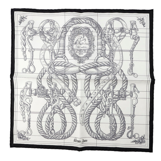 HERMES Carre GAVROCHE DELLA CAVALLERIA SCARF Size 45 Black/Blanc/Anthracite Silk100%