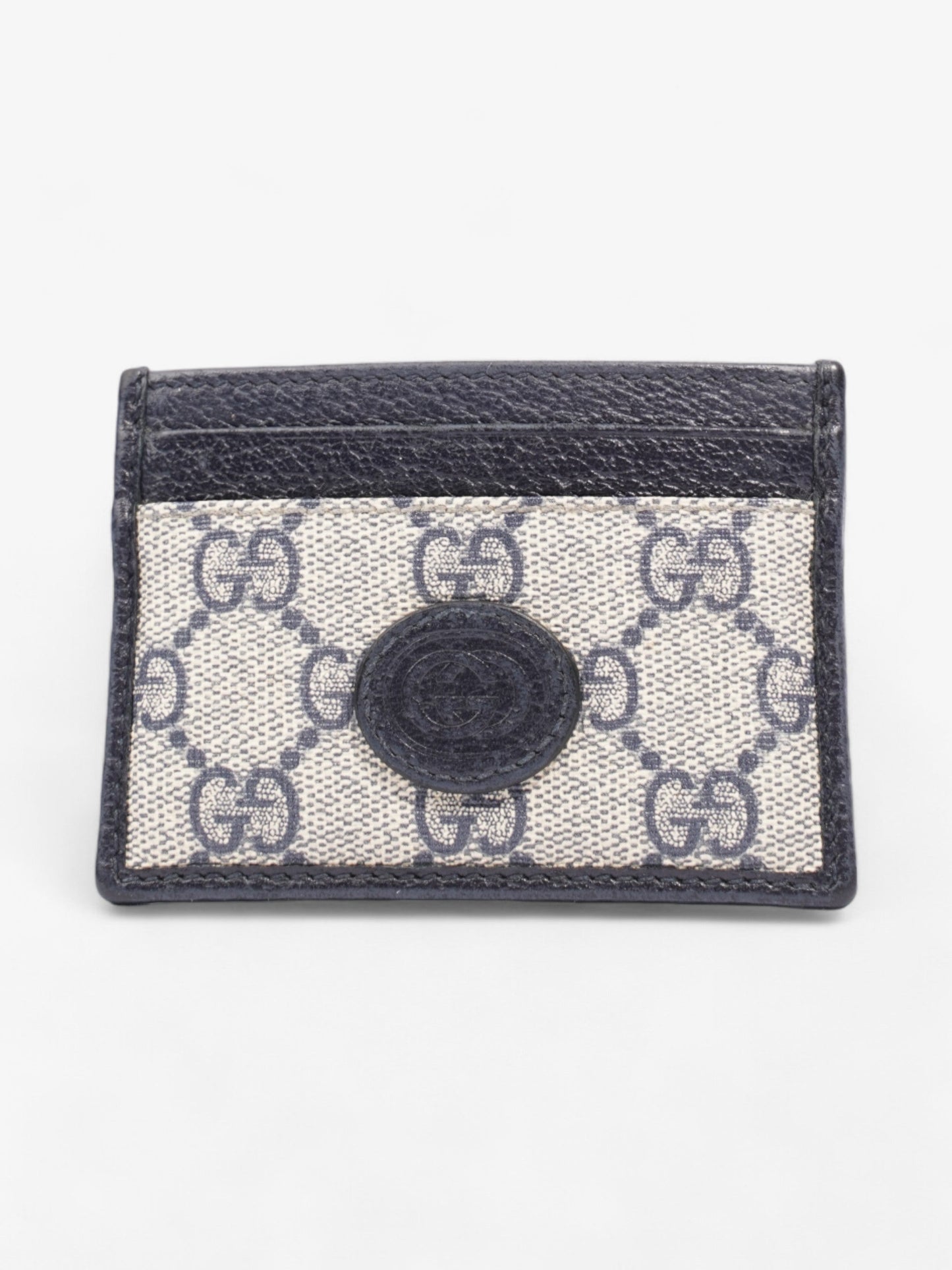 Gucci Card Holder Beige And Navy GG Supreme Coated Canvas