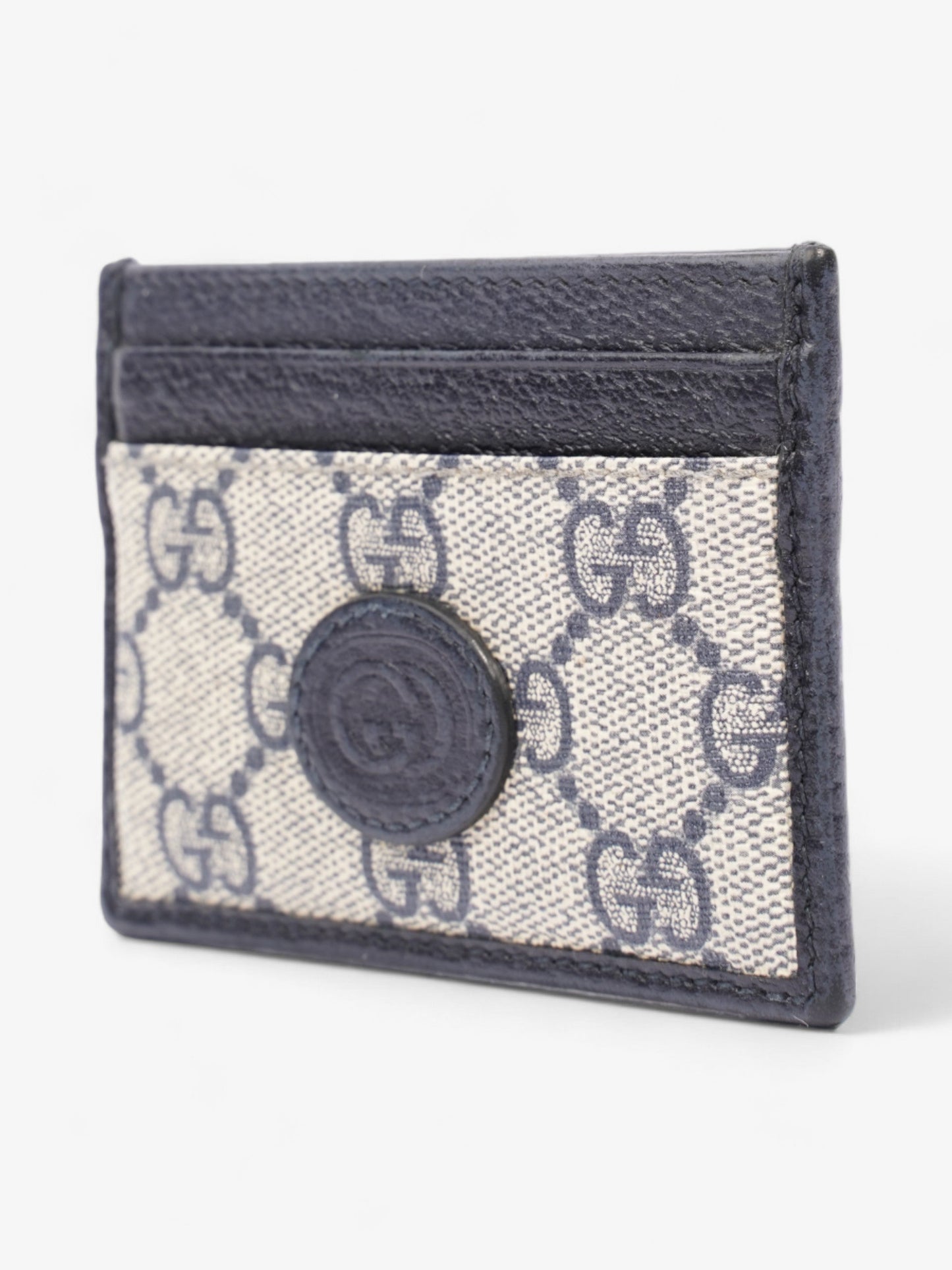 Gucci Card Holder Beige And Navy GG Supreme Coated Canvas