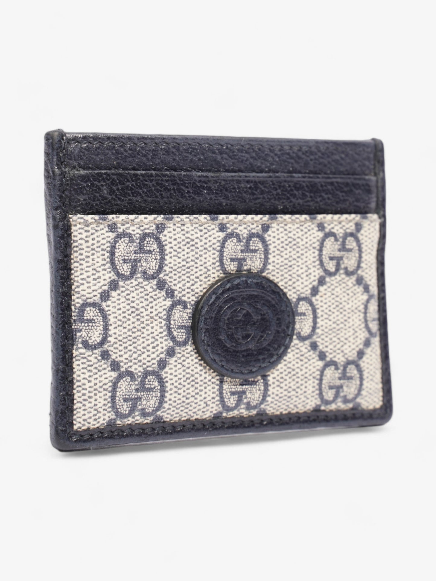 Gucci Card Holder Beige And Navy GG Supreme Coated Canvas