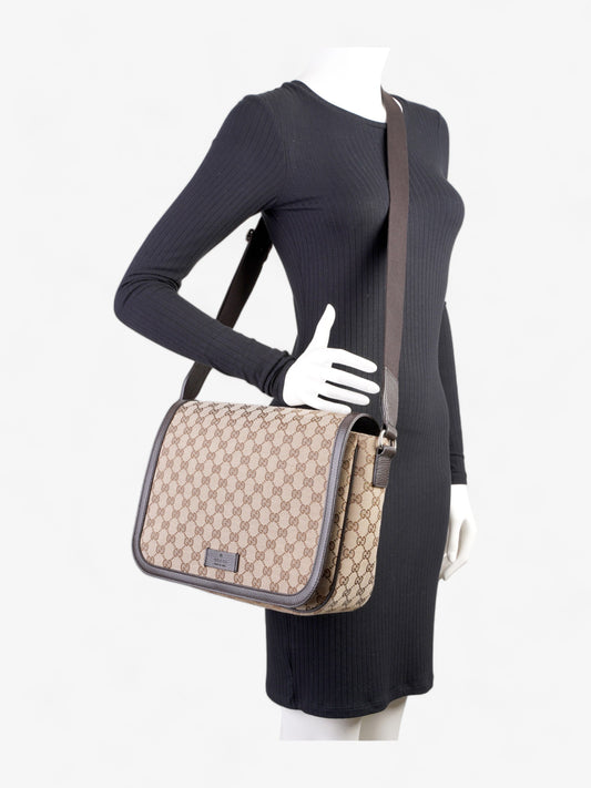 Gucci GG Flap Messenger Bag  Beige Canvas
