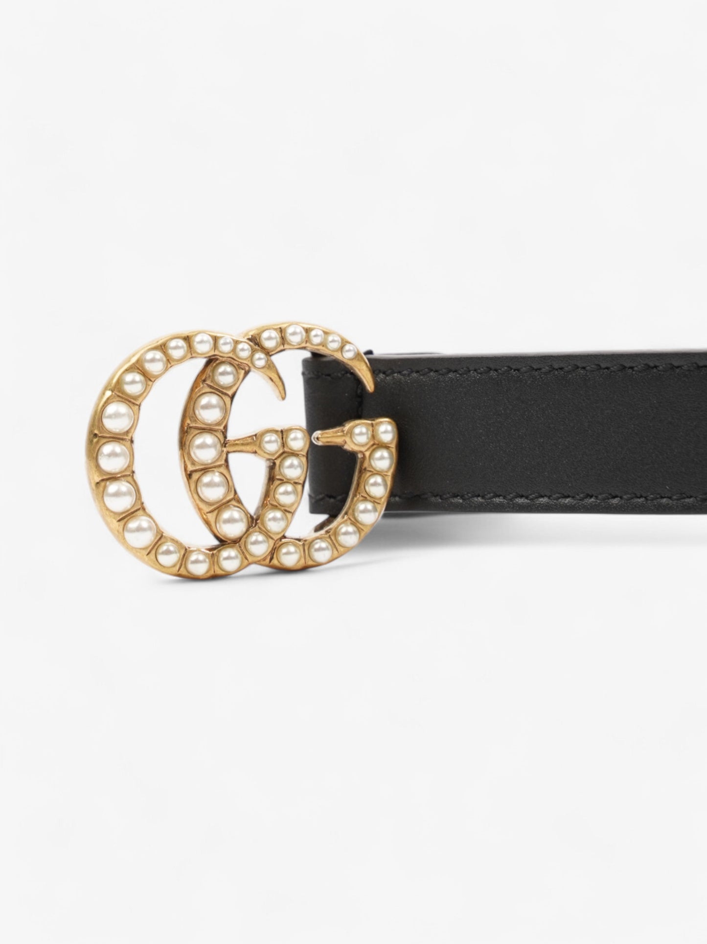 Gucci GG Marmont Thin Pearl Belt Black / Gold / Pearl Leather 90cm / 36"