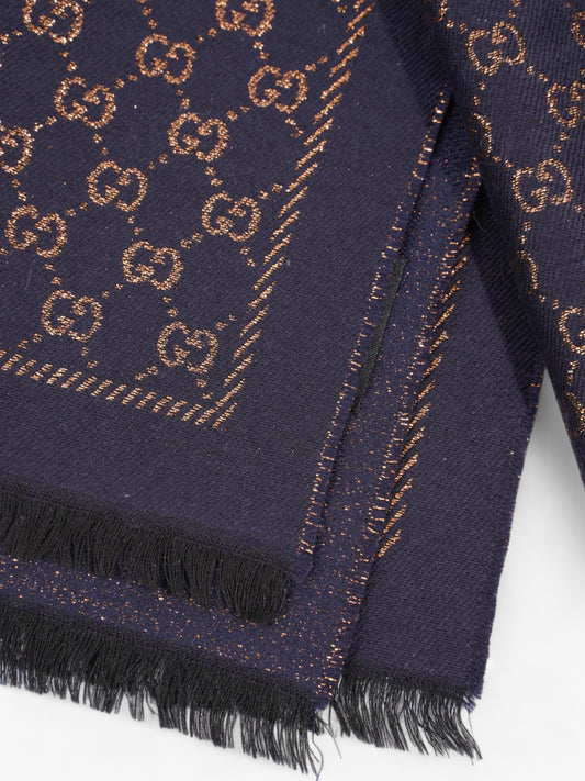 Gucci GG Scarf Navy / Bronze Wool