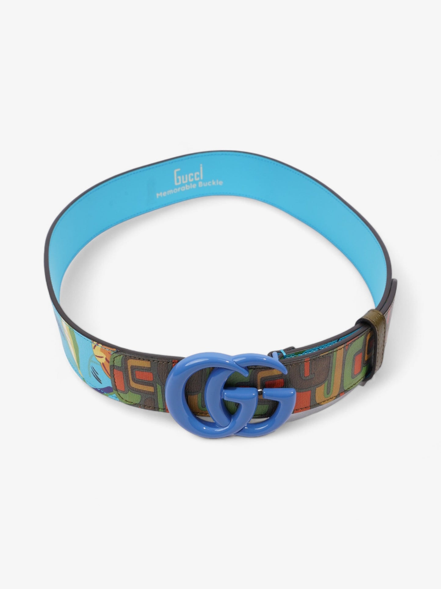 Gucci Memorable Buckle Belt Blue / Multicoloured Leather 80cm / 32"