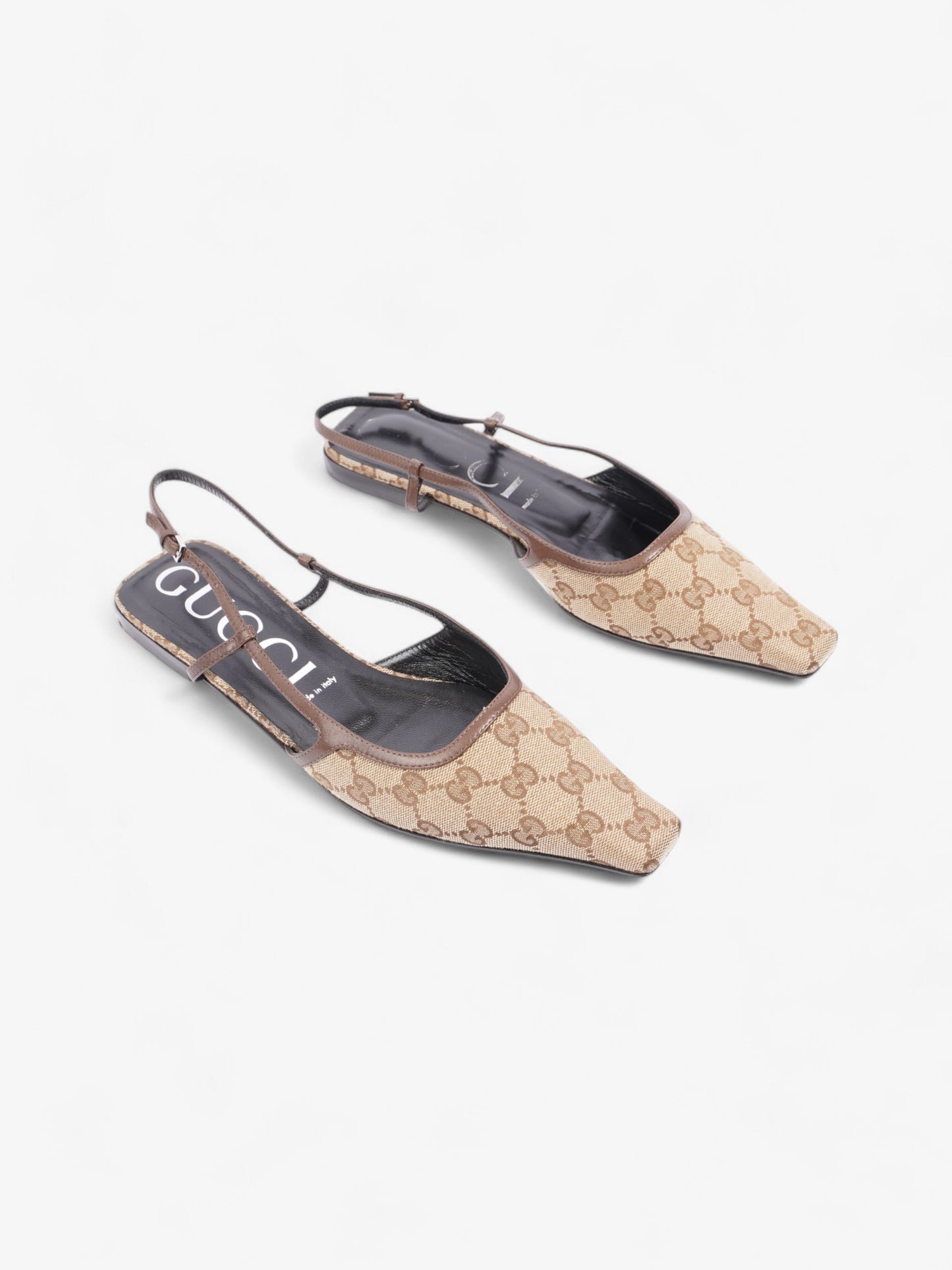 Gucci GG Slingback Pumps Beige  / Brown Canvas EU 41 UK 8.5