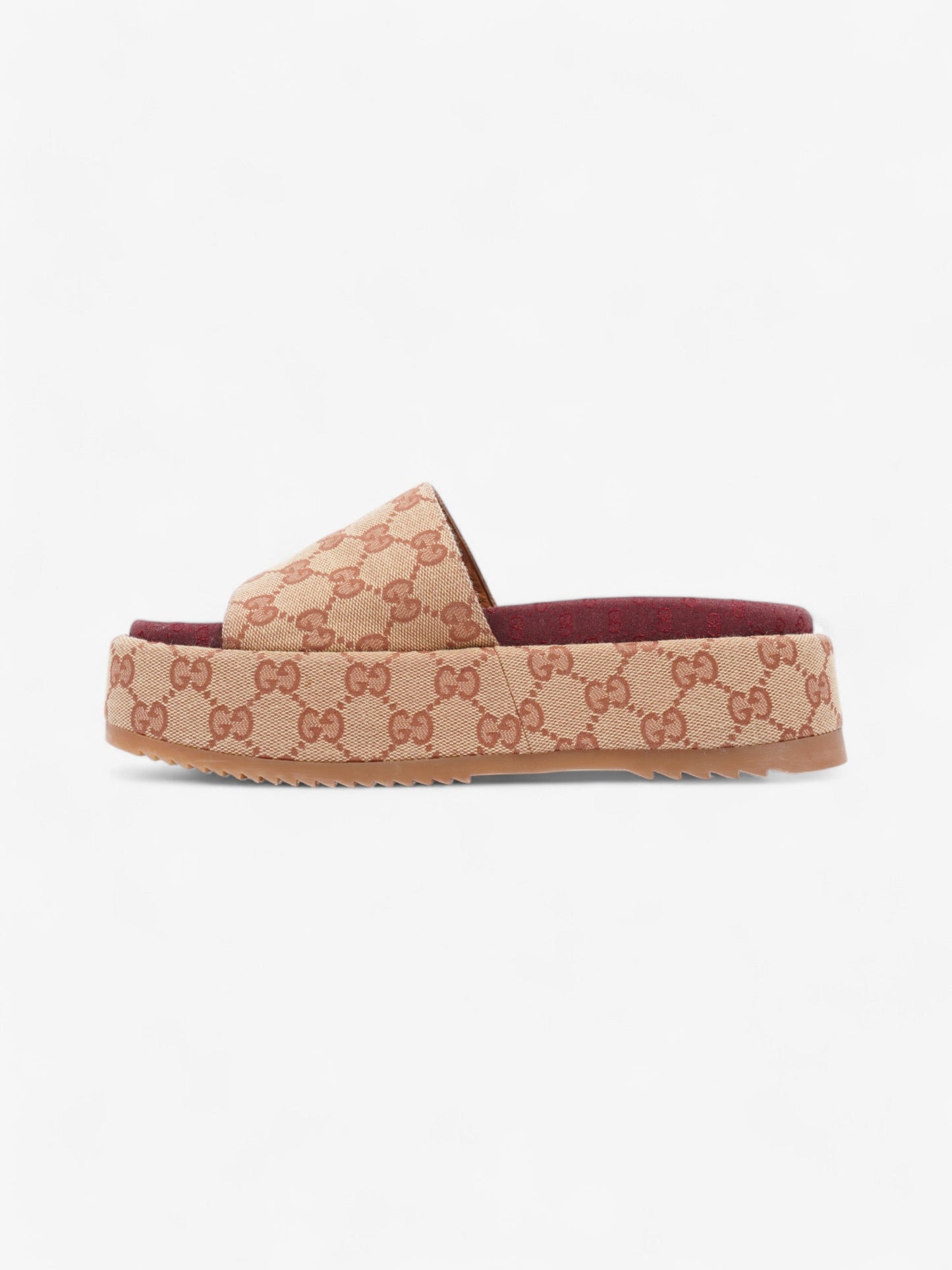 Gucci GG Platform Slides Beige  / Maroon Canvas EU 37 UK 4