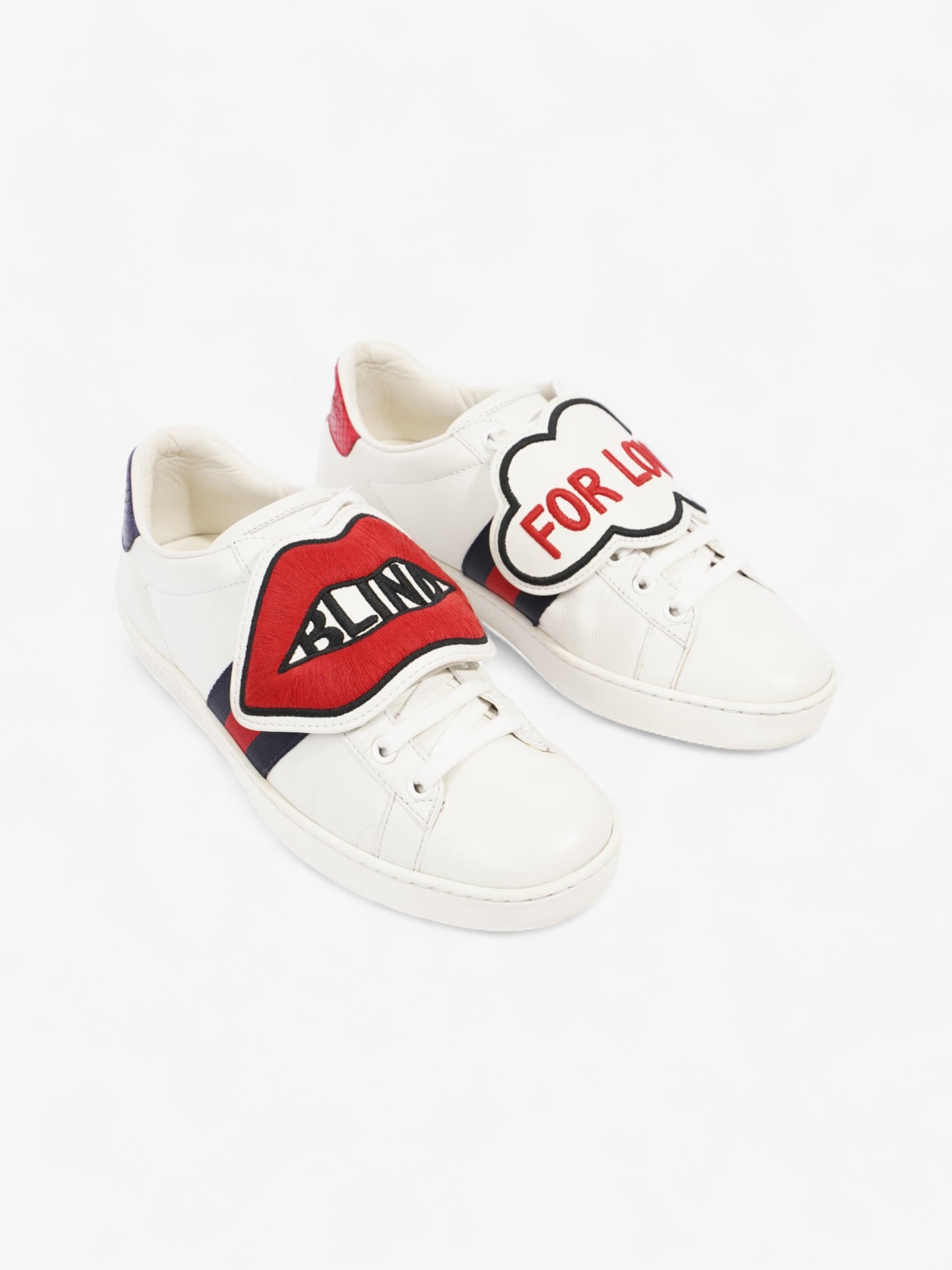 Gucci Ace 'Blind For Love" White / Red / Navy Leather EU 36.5 UK 3.5