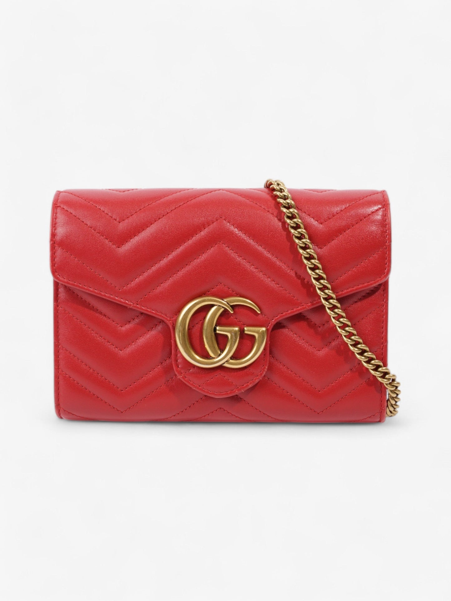 Gucci GG Marmont Chain Wallet Red Calfskin Leather 58