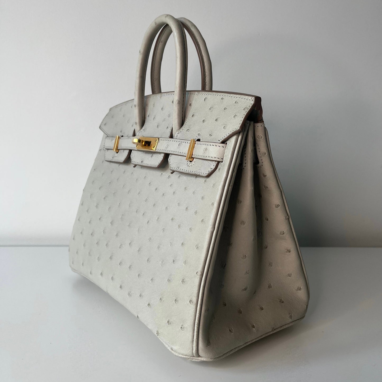 Hermes Birkin 25 Gris Perle Ostrich Gold Hardware