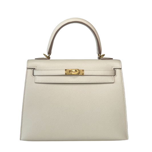 Hermes Kelly 25 Craie Epsom Gold Hardware