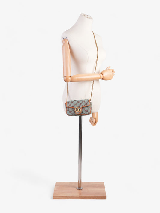 Gucci GG Shoulder Bag Pale Blue / Brown Canvas Super Mini