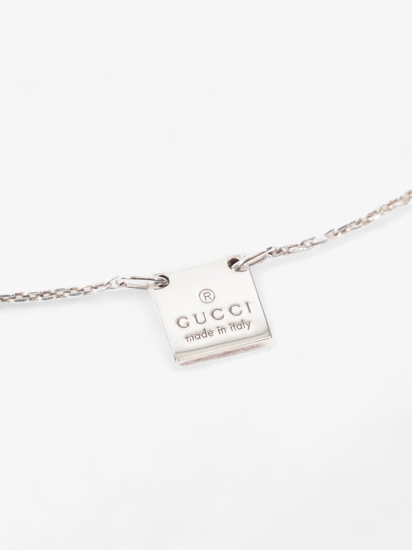 Gucci Logo Pendant Necklace Silver Silver Sterling