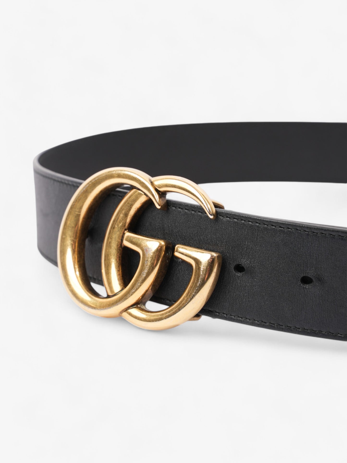 Gucci GG Marmont 2015 Re-Edition Wide Belt Black / Gold Leather 90cm / 36"
