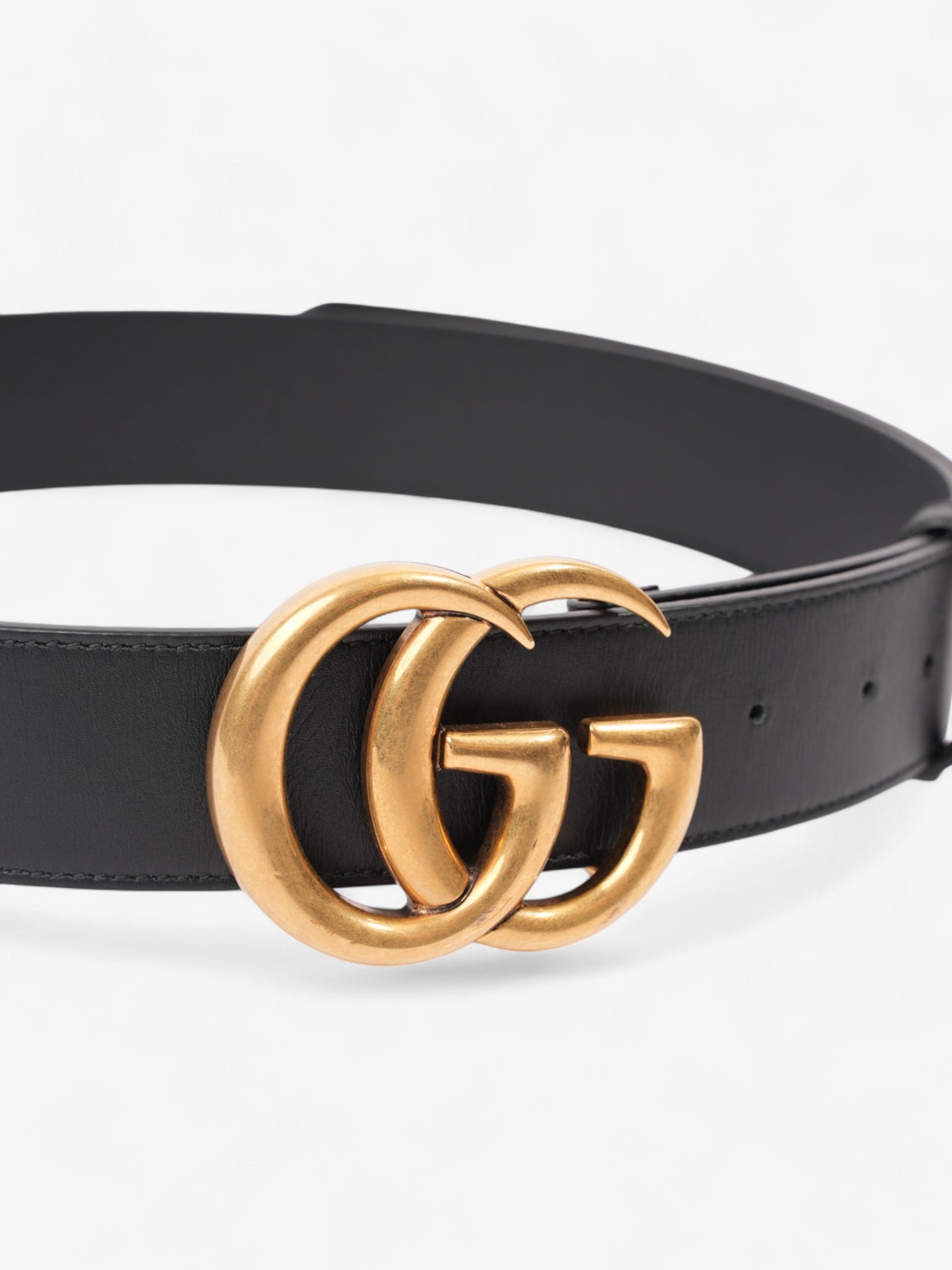 Gucci GG Marmont 2015 Re-Edition Wide Belt Black / Gold Leather 90cm / 36"