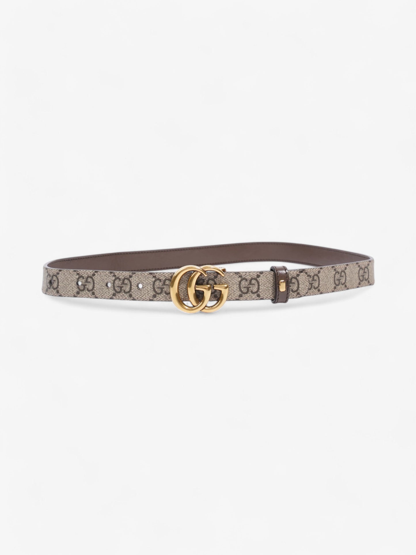 Gucci GG Marmont Reversible Thin Belt GG Supreme / Gold / Brown Canvas 70cm / 28"