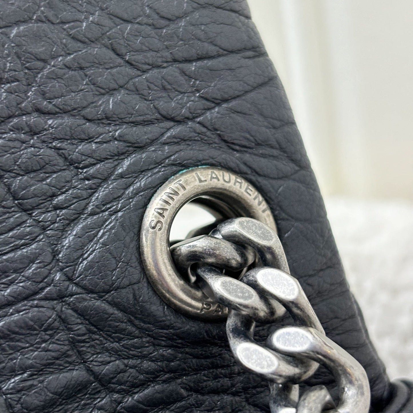 Saint Laurent YSL West Hollywood Flap Bag in Black Croc Embossed Leather and RHW
