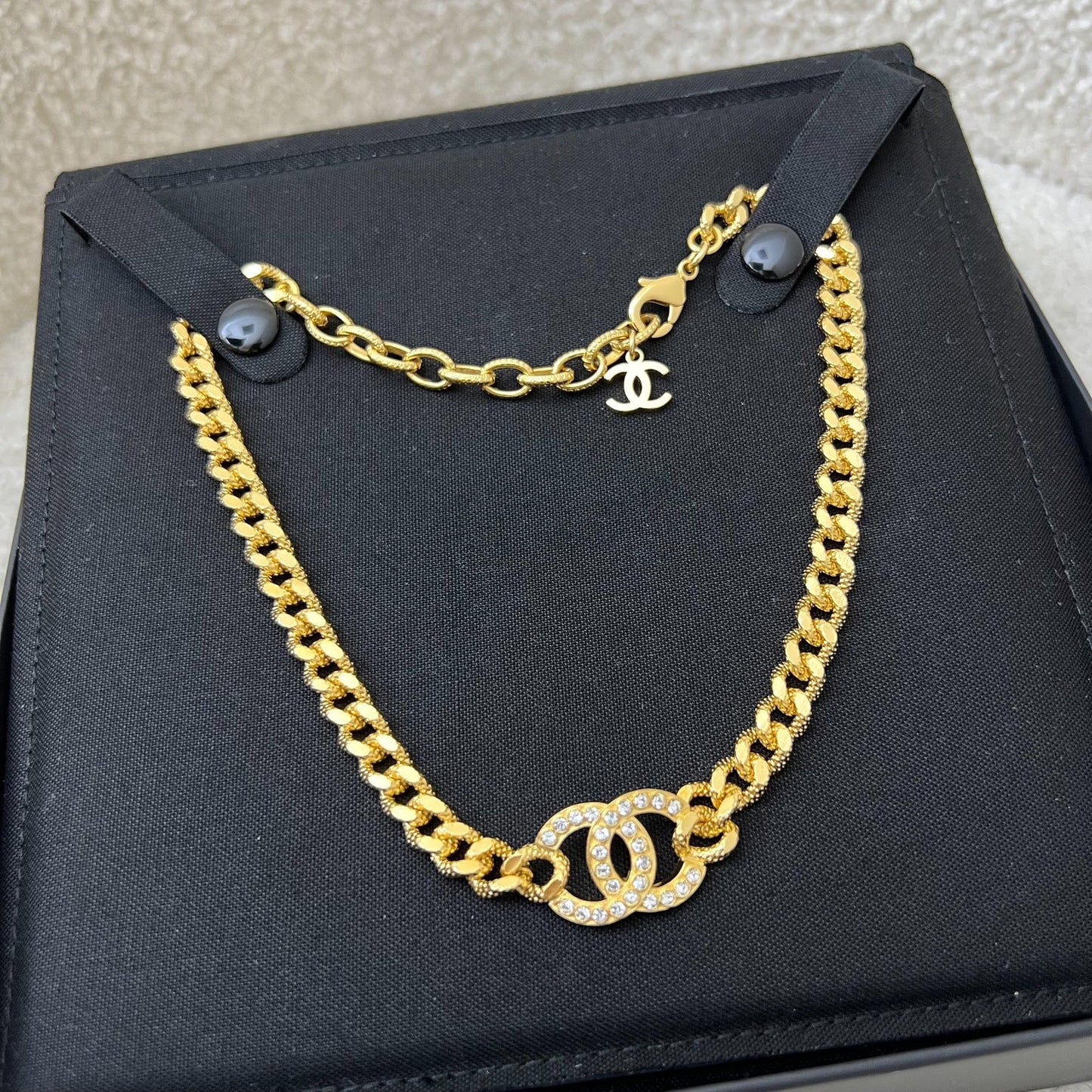 Chanel Classic Choker with Crystal Studded CC Logo in GHW (Model: AB8930)