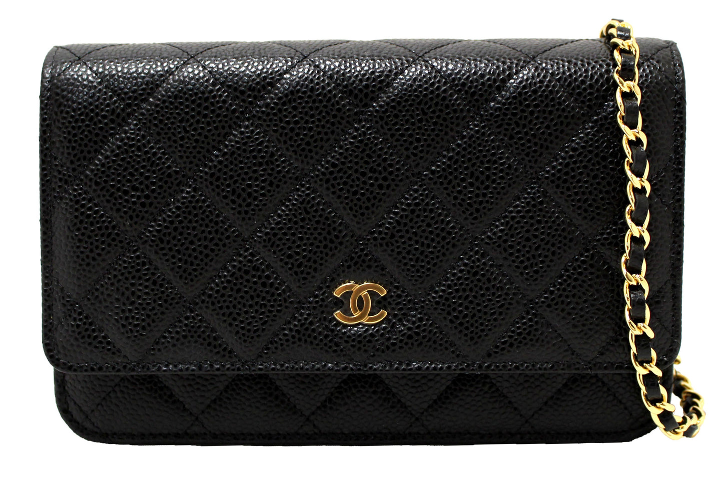 NEW Chanel Black Quilted Caviar Leather Wallet On Chain WOC Messenger Bag