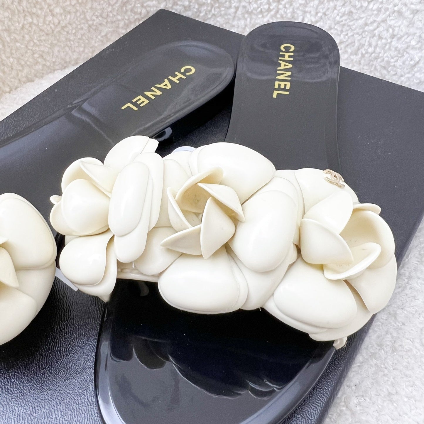 Chanel Camellia Flower Rubber Sandals Size 37