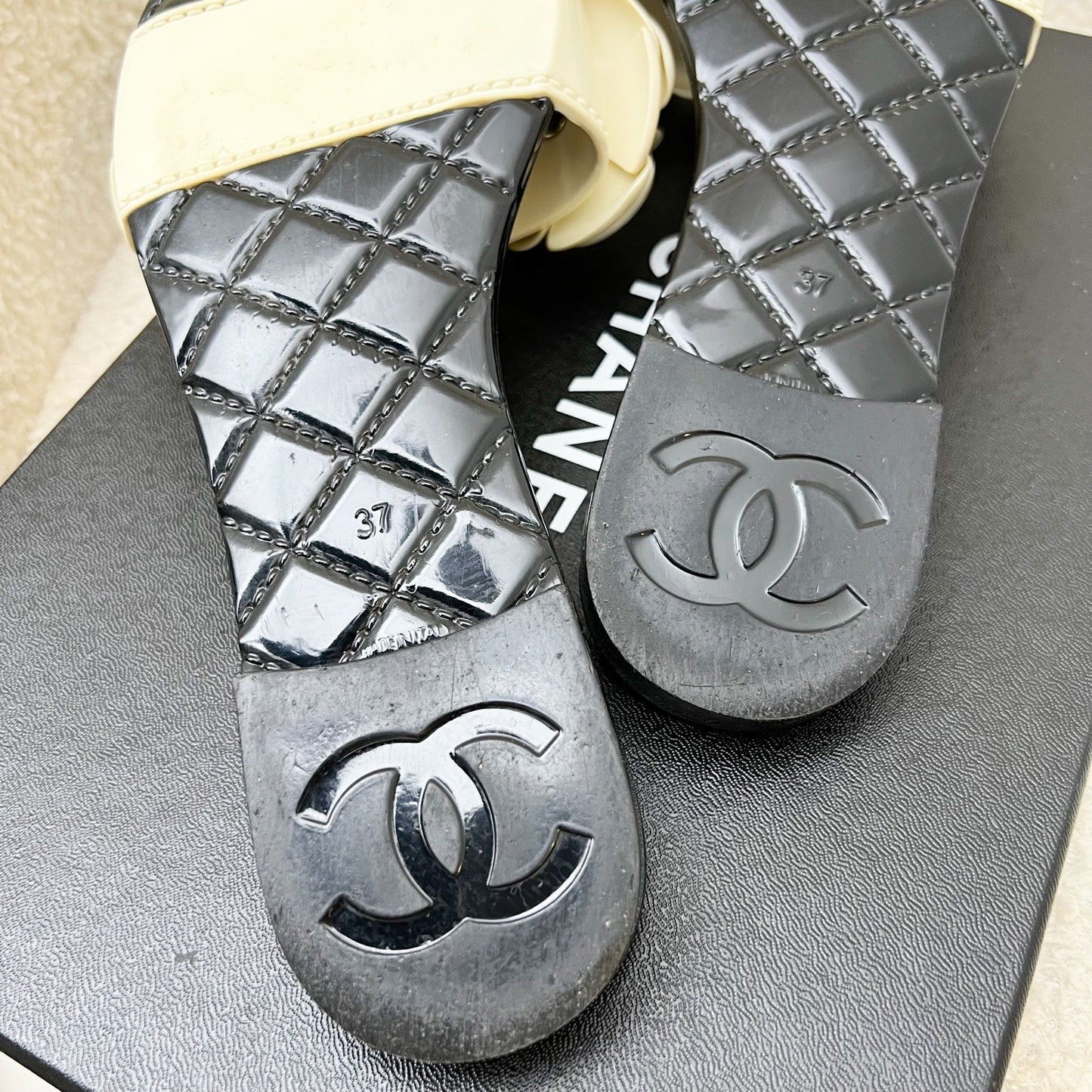Chanel Camellia Flower Rubber Sandals Size 37