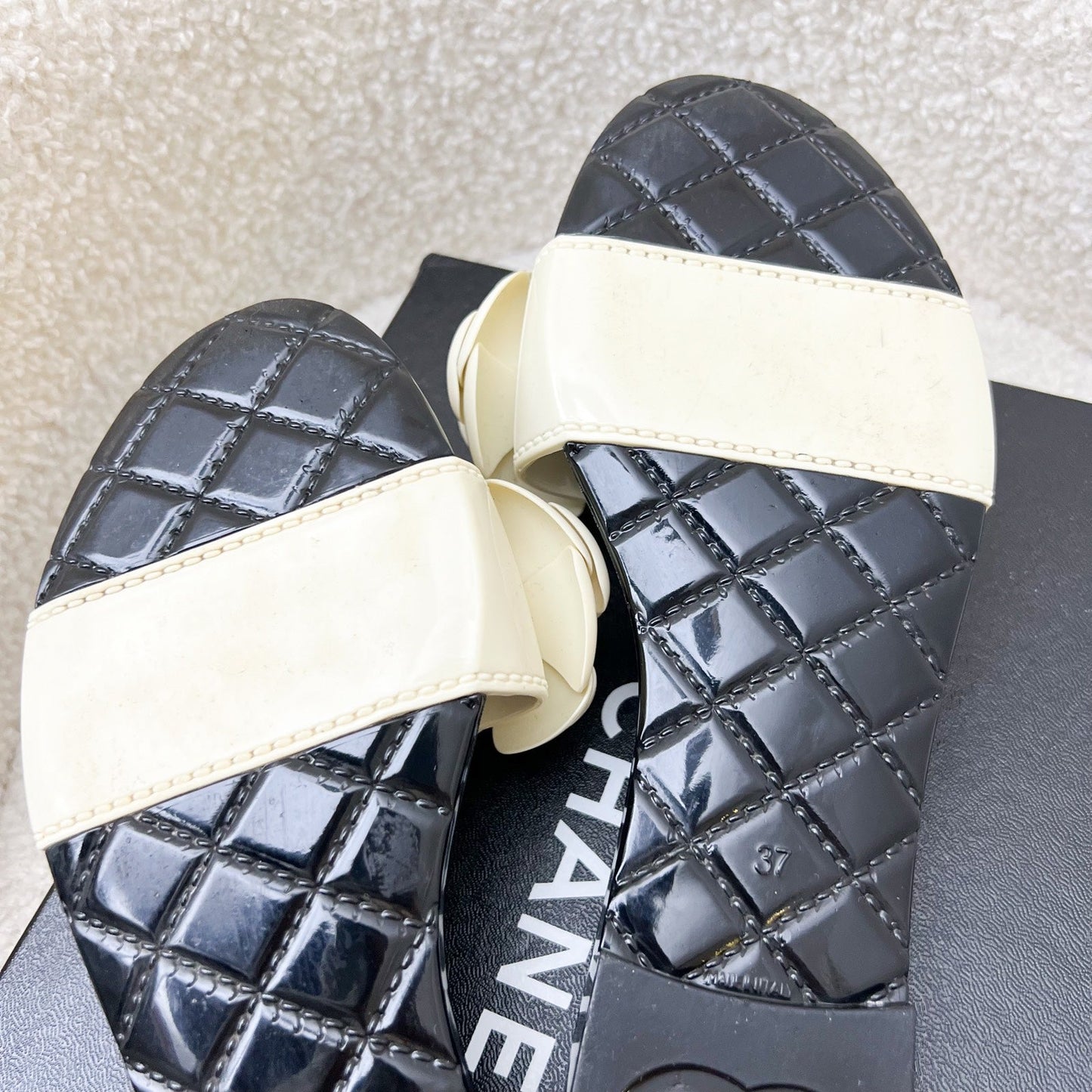 Chanel Camellia Flower Rubber Sandals Size 37