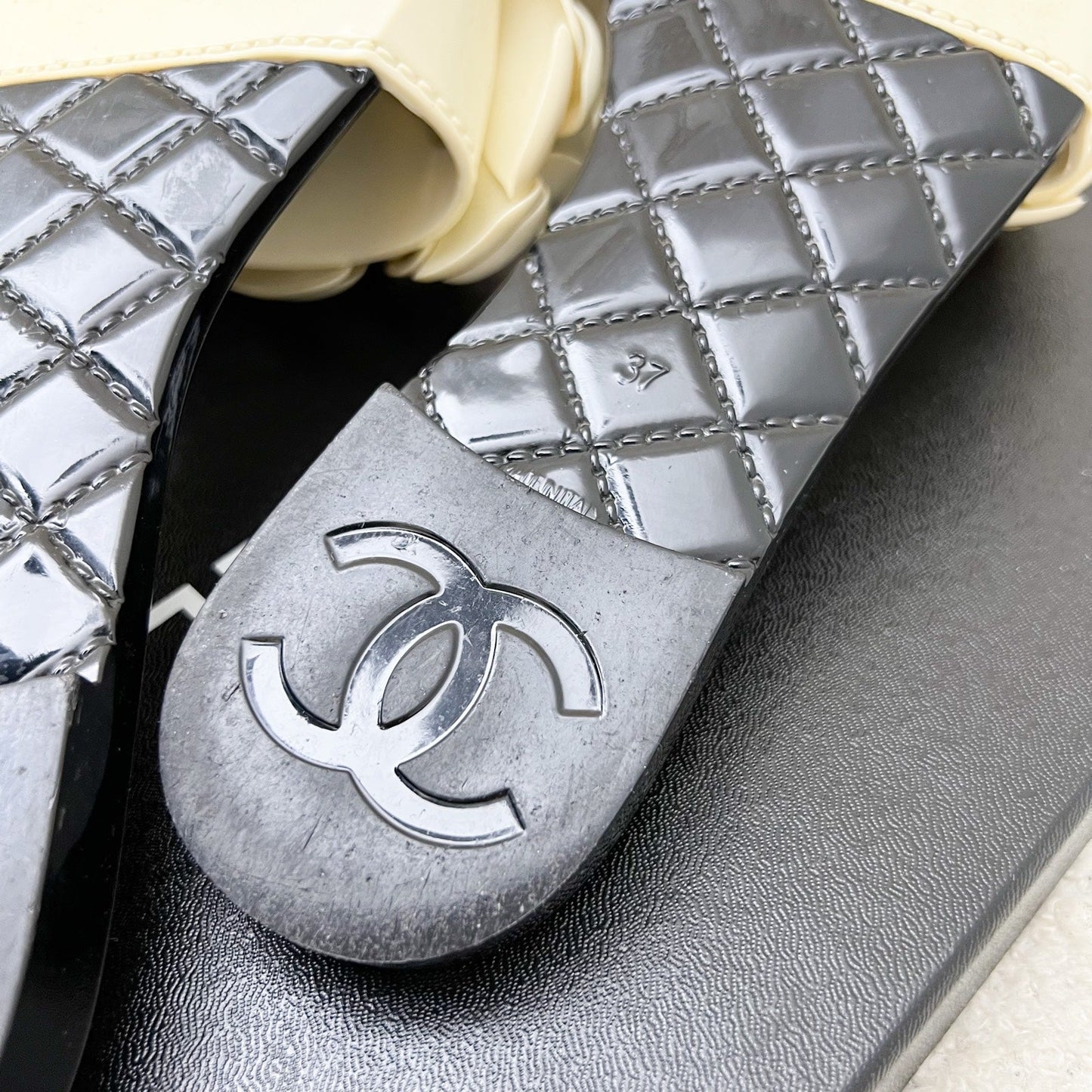 Chanel Camellia Flower Rubber Sandals Size 37