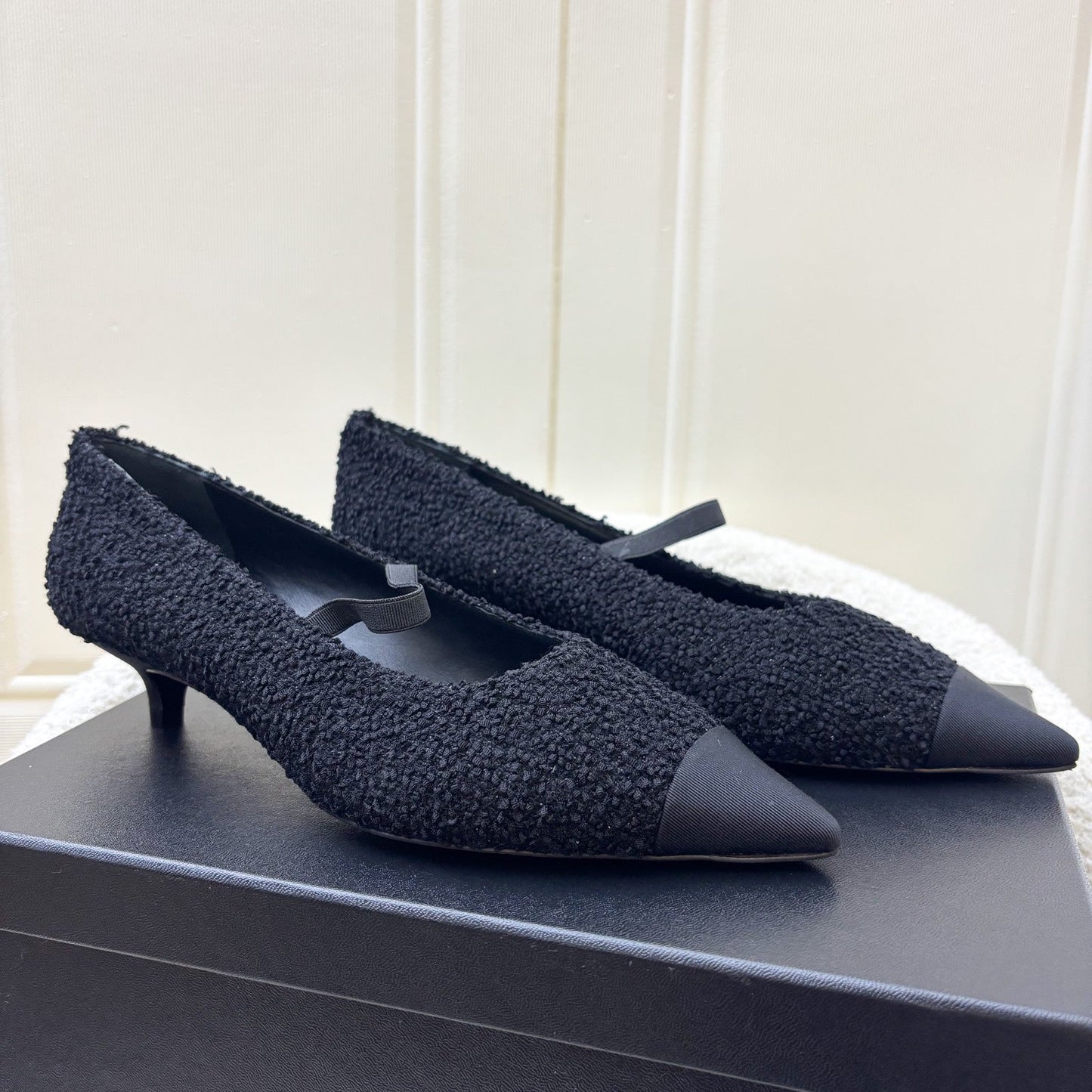Chanel 24A Mary Janes in Black Tweed and Gosgrain Sz 37.5