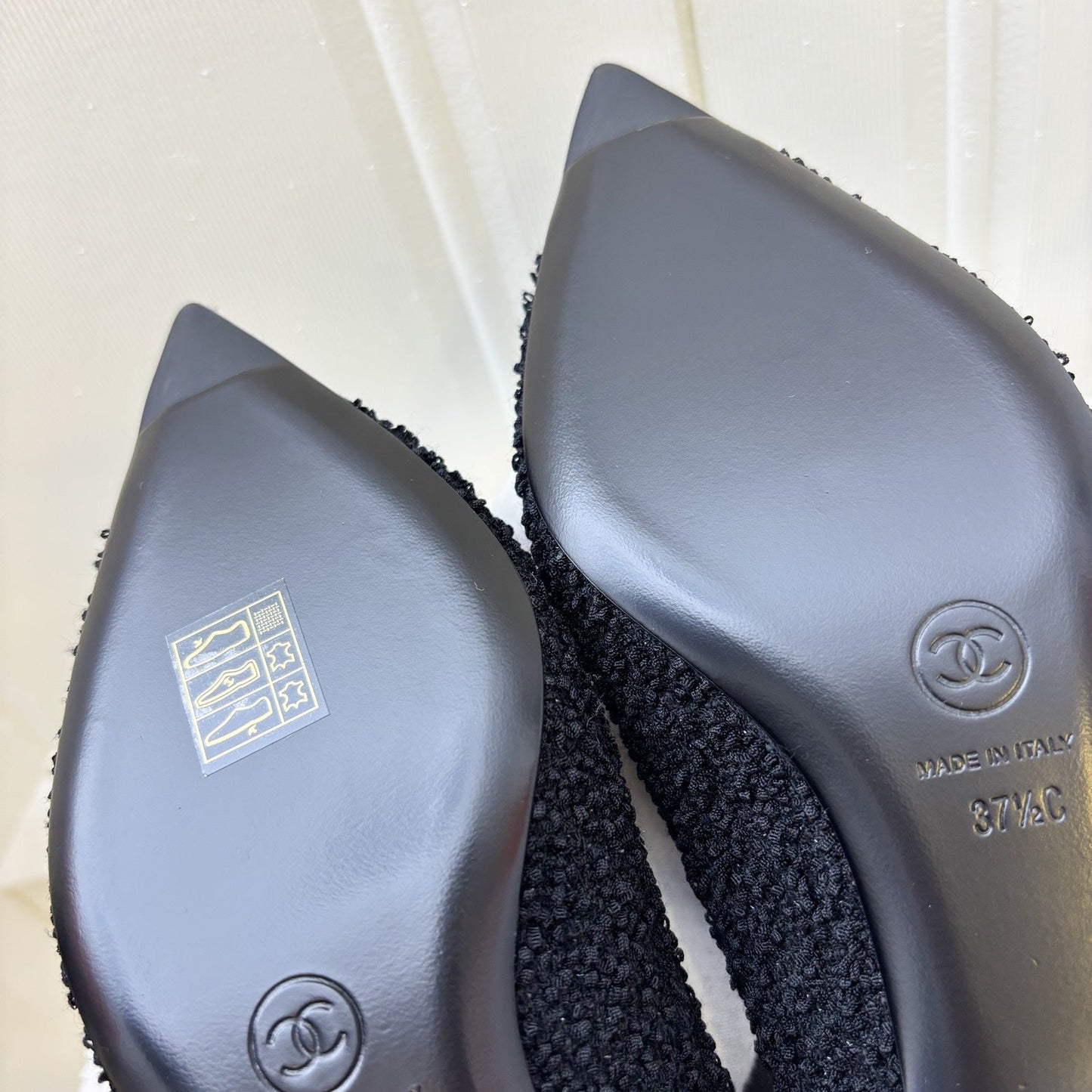 Chanel 24A Mary Janes in Black Tweed and Gosgrain Sz 37.5