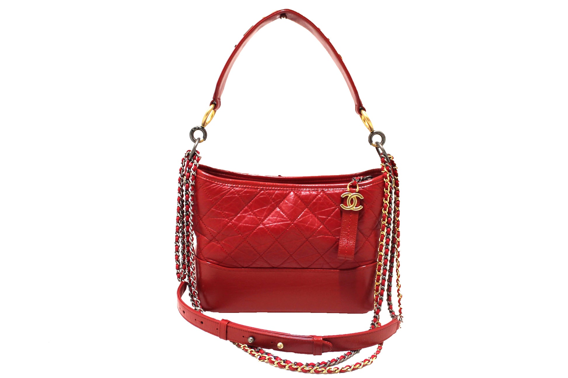 Chanel Red Aged Calfskin Leather Small Gabrielle Hobo Crossbody | Havik Shop.com - Shop Now at Havik Shop.com