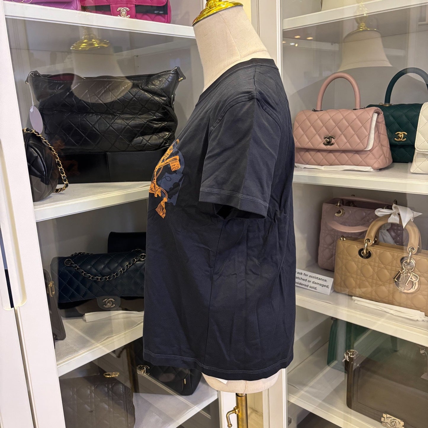 Hermes Droit Cartouche T-shirt in Bleu Noir Cotton