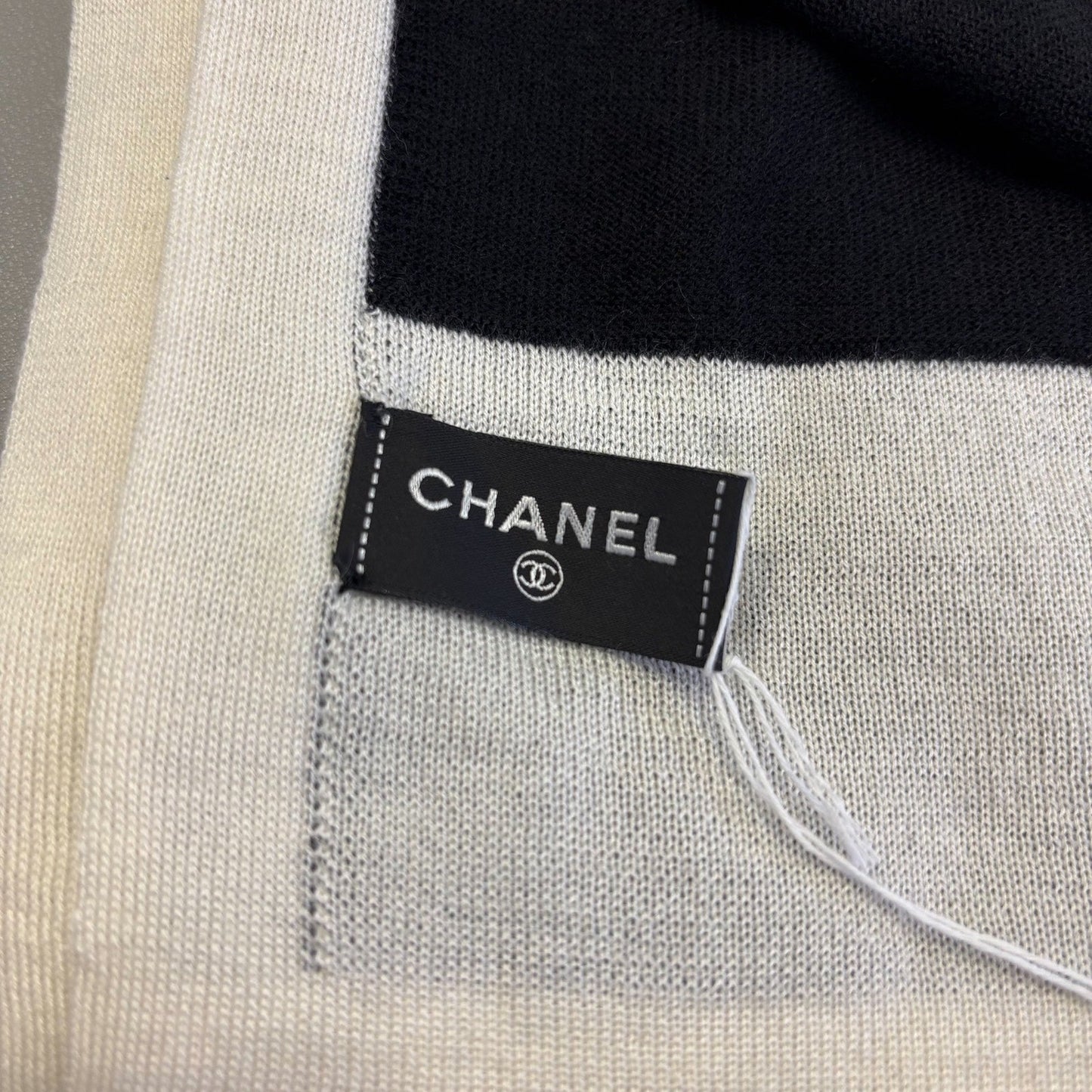 Chanel 4 Piece Travel Set with Pouch, Shawl, Socks and Eye Shield in Black and White Cashmere / Wool / Silk