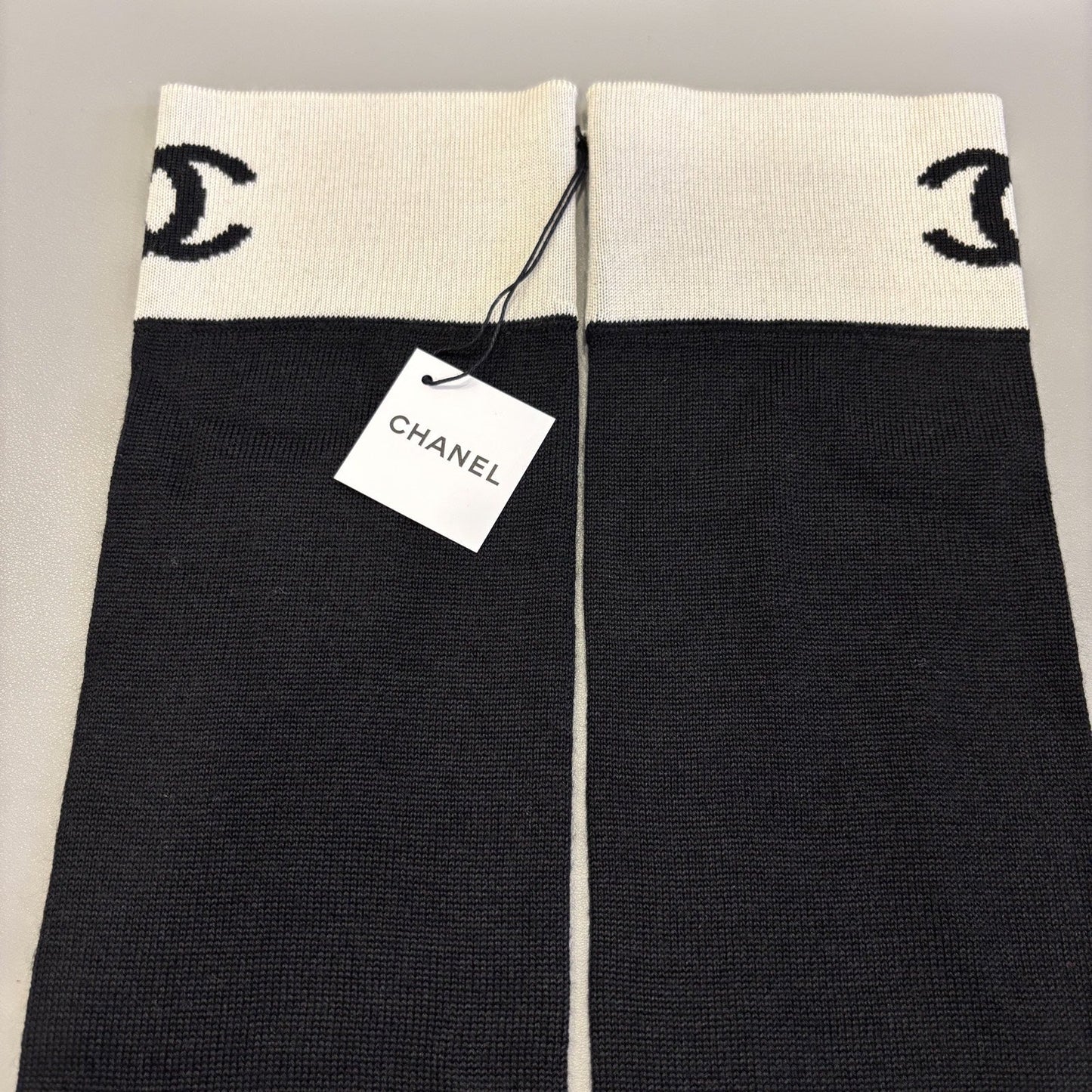 Chanel 4 Piece Travel Set with Pouch, Shawl, Socks and Eye Shield in Black and White Cashmere / Wool / Silk