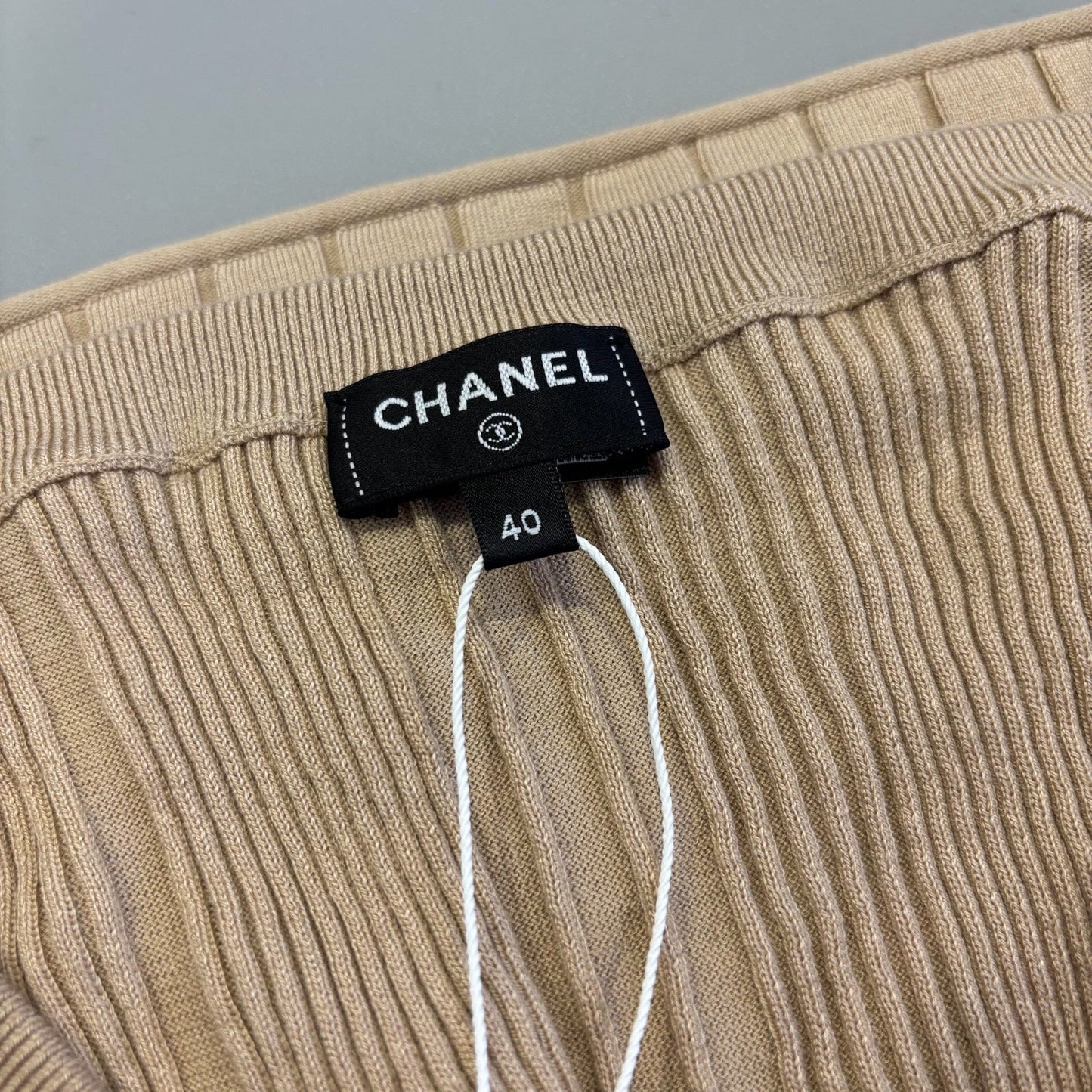 Chanel 25P Tank Top with CC Logo in Dark Beige Cotton Sz 40