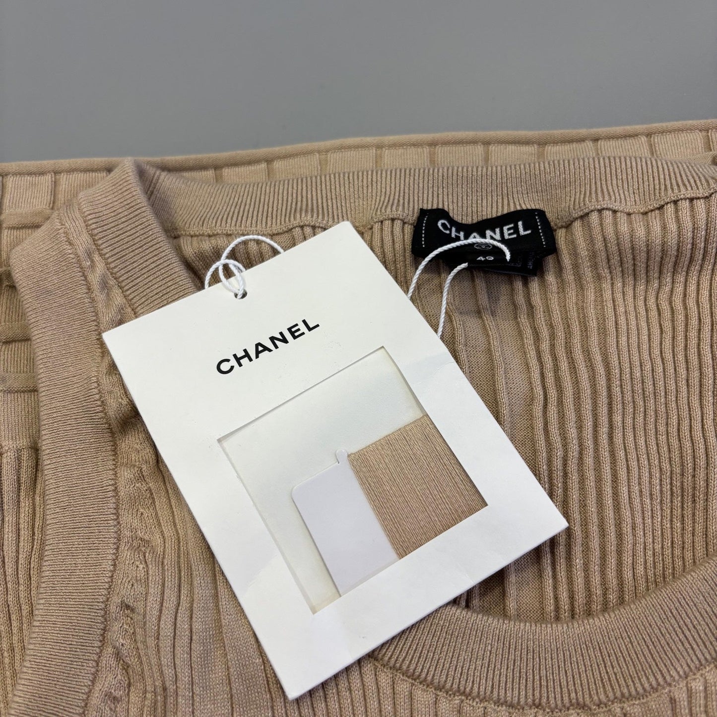 Chanel 25P Tank Top with CC Logo in Dark Beige Cotton Sz 40
