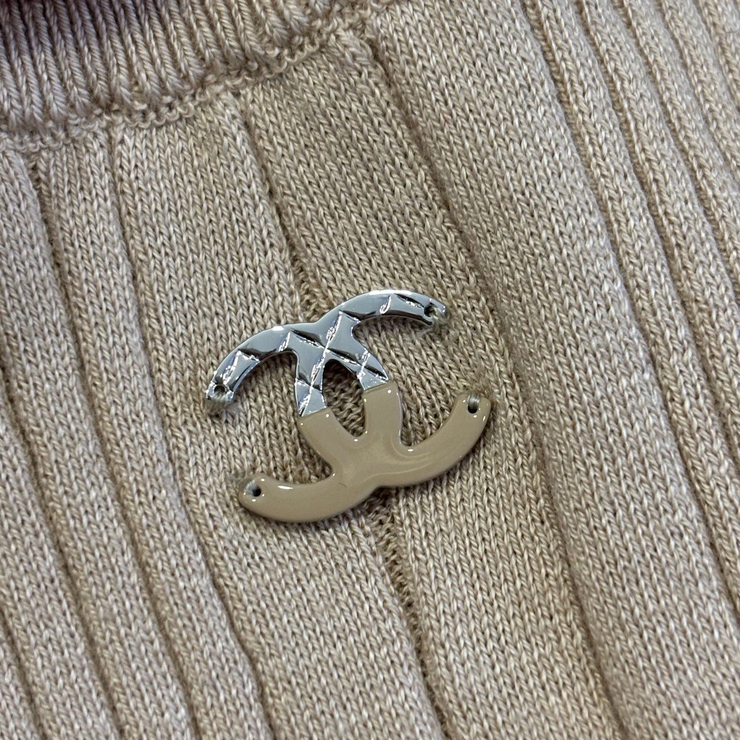 Chanel 25P Tank Top with CC Logo in Dark Beige Cotton Sz 40