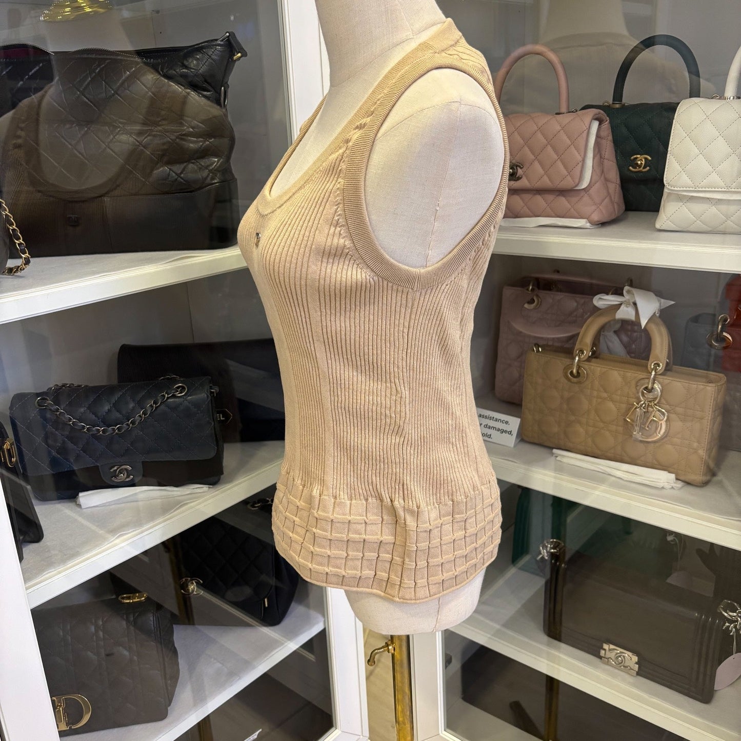 Chanel 25P Tank Top with CC Logo in Dark Beige Cotton Sz 40