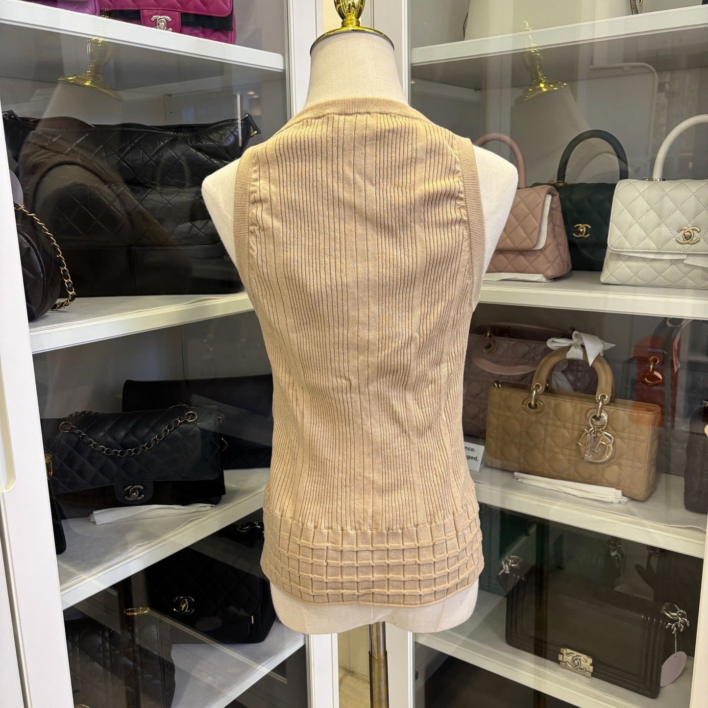 Chanel 25P Tank Top with CC Logo in Dark Beige Cotton Sz 40