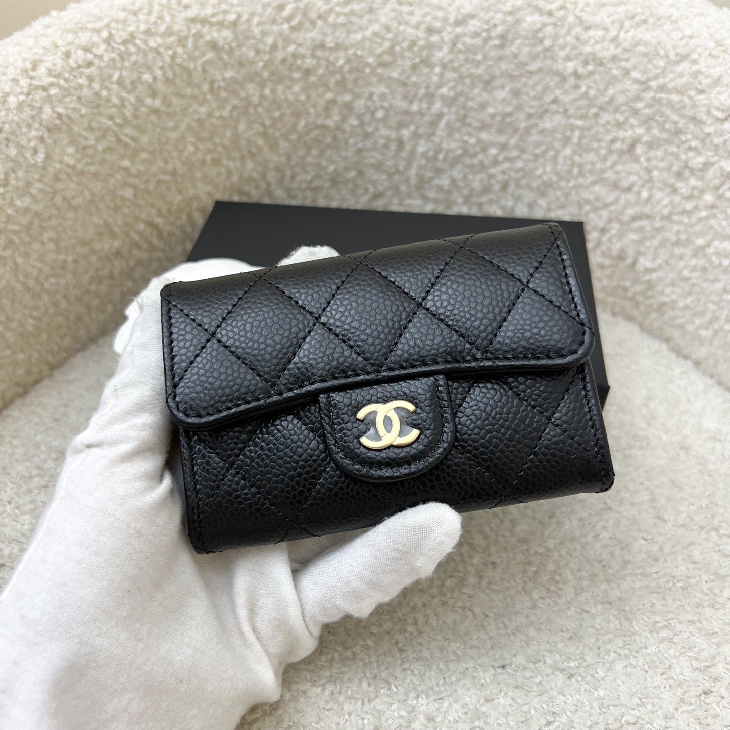 Chanel Classic Snap Card Holder in Black Caviar and GHW