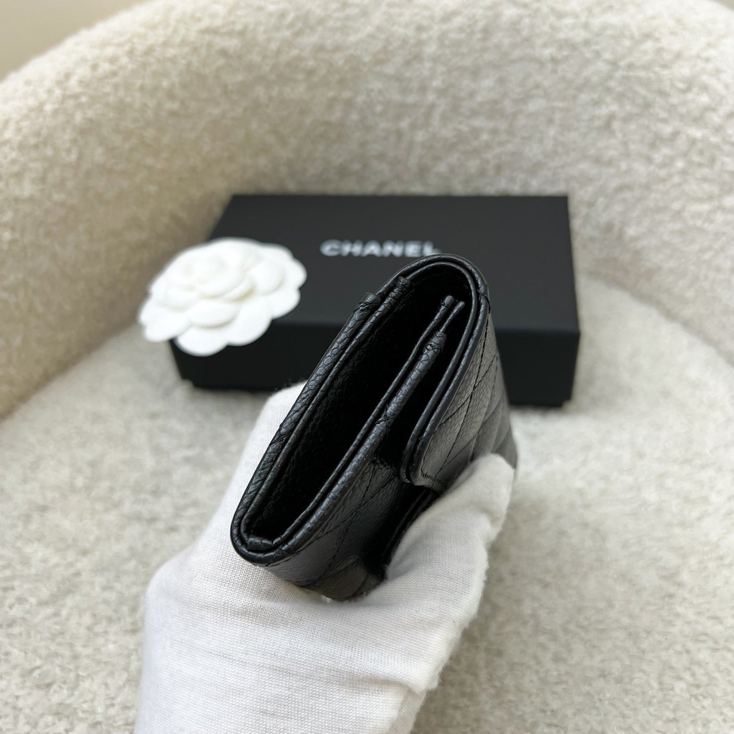 Chanel Classic Snap Card Holder in Black Caviar and GHW