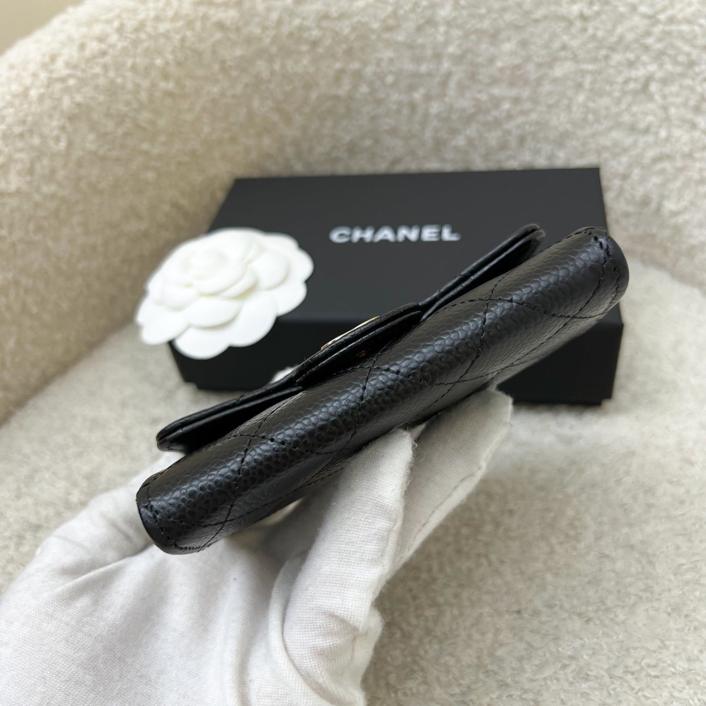 Chanel Classic Snap Card Holder in Black Caviar and GHW