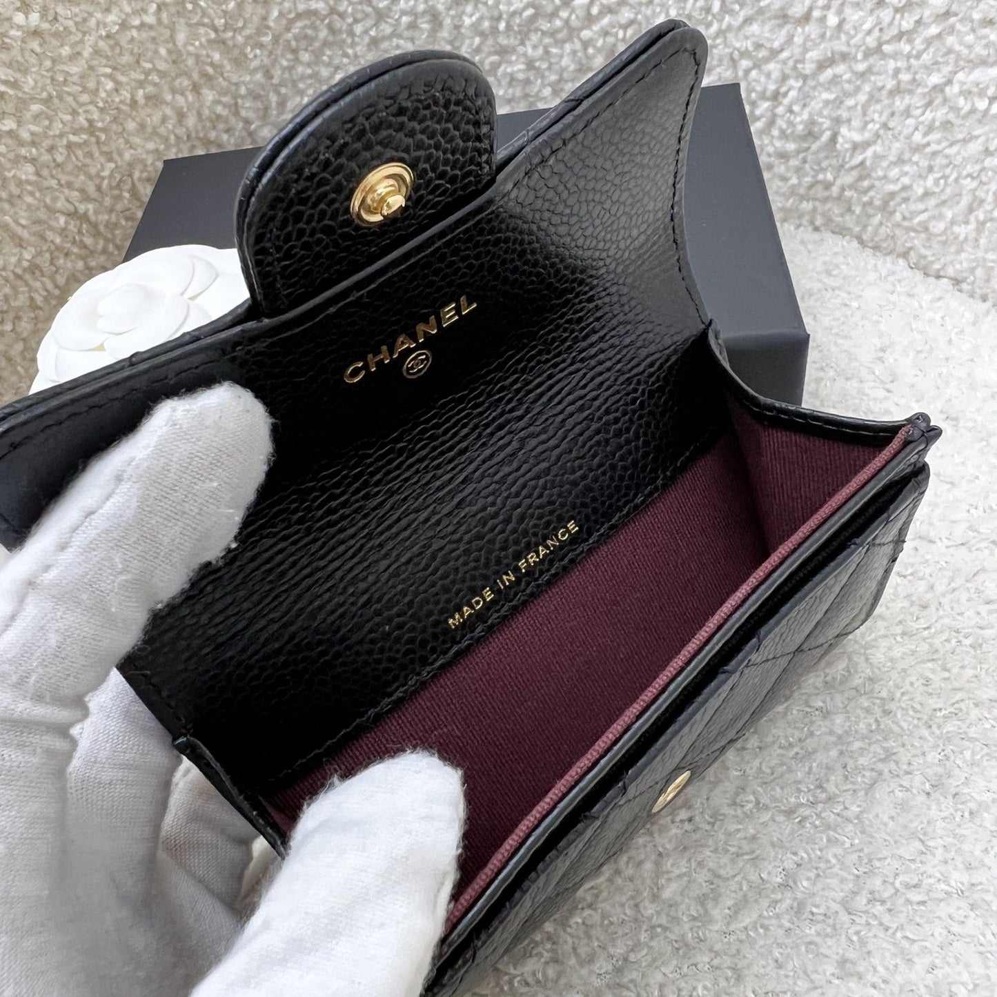 Chanel Classic Snap Card Holder in Black Caviar and GHW