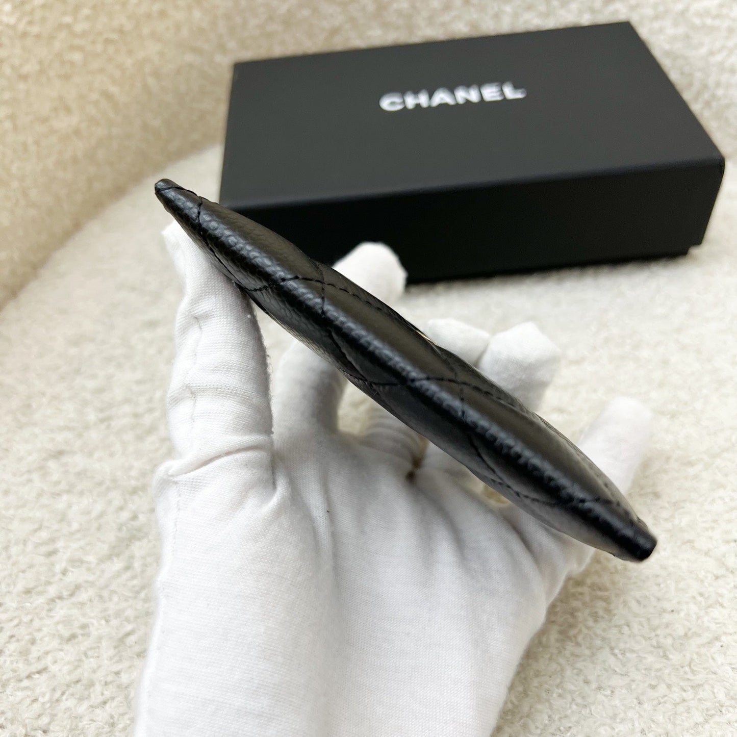 Chanel Classic Flat Card Holder in Black Caviar and GHW
