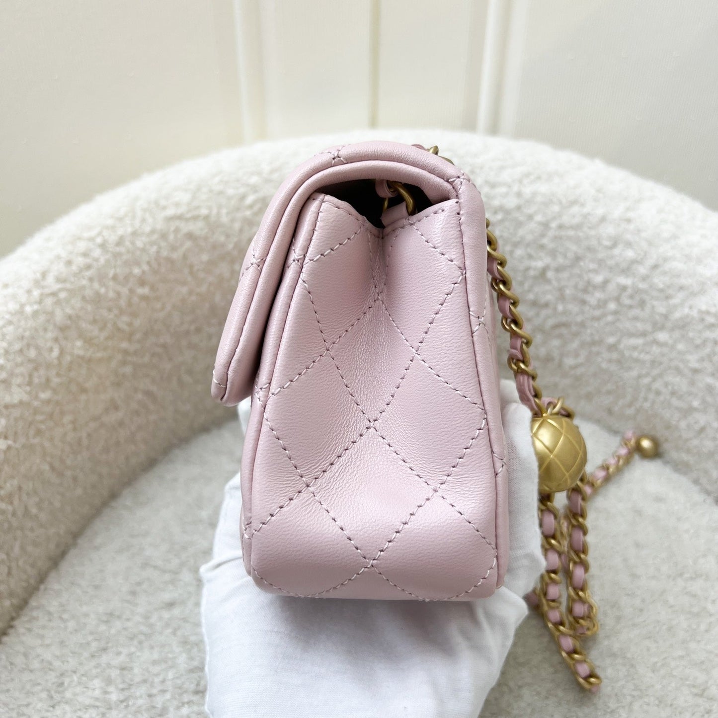 Chanel Pearl Crush Mini Rectangle Flap in 24K Sakura Pink Stiff Lambskin and AGHW (Model: AS1787)