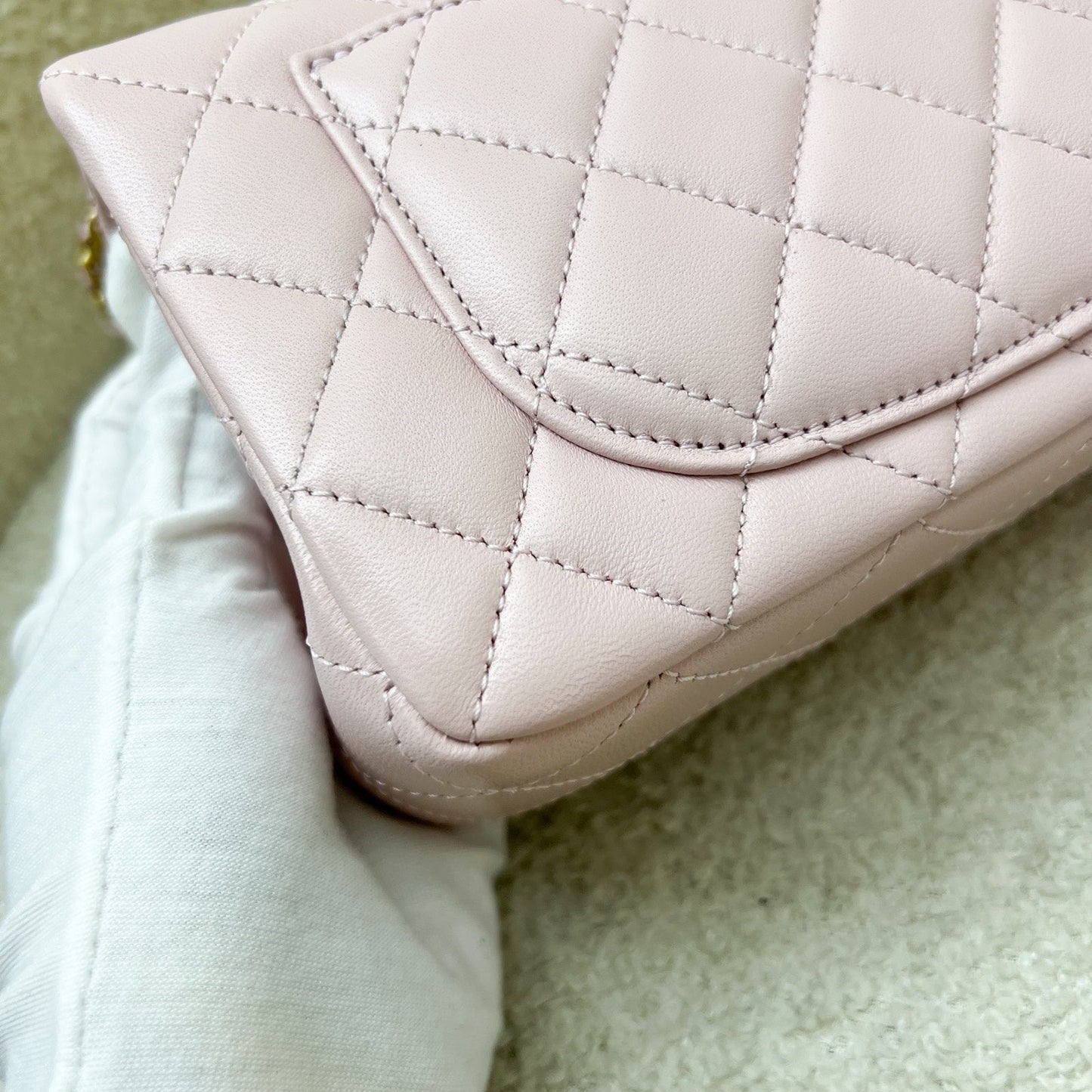 Chanel Pearl Crush Mini Rectangle Flap in 24K Sakura Pink Stiff Lambskin and AGHW (Model: AS1787)