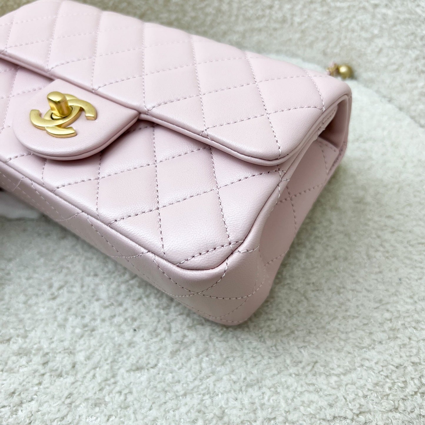 Chanel Pearl Crush Mini Rectangle Flap in 24K Sakura Pink Stiff Lambskin and AGHW (Model: AS1787)