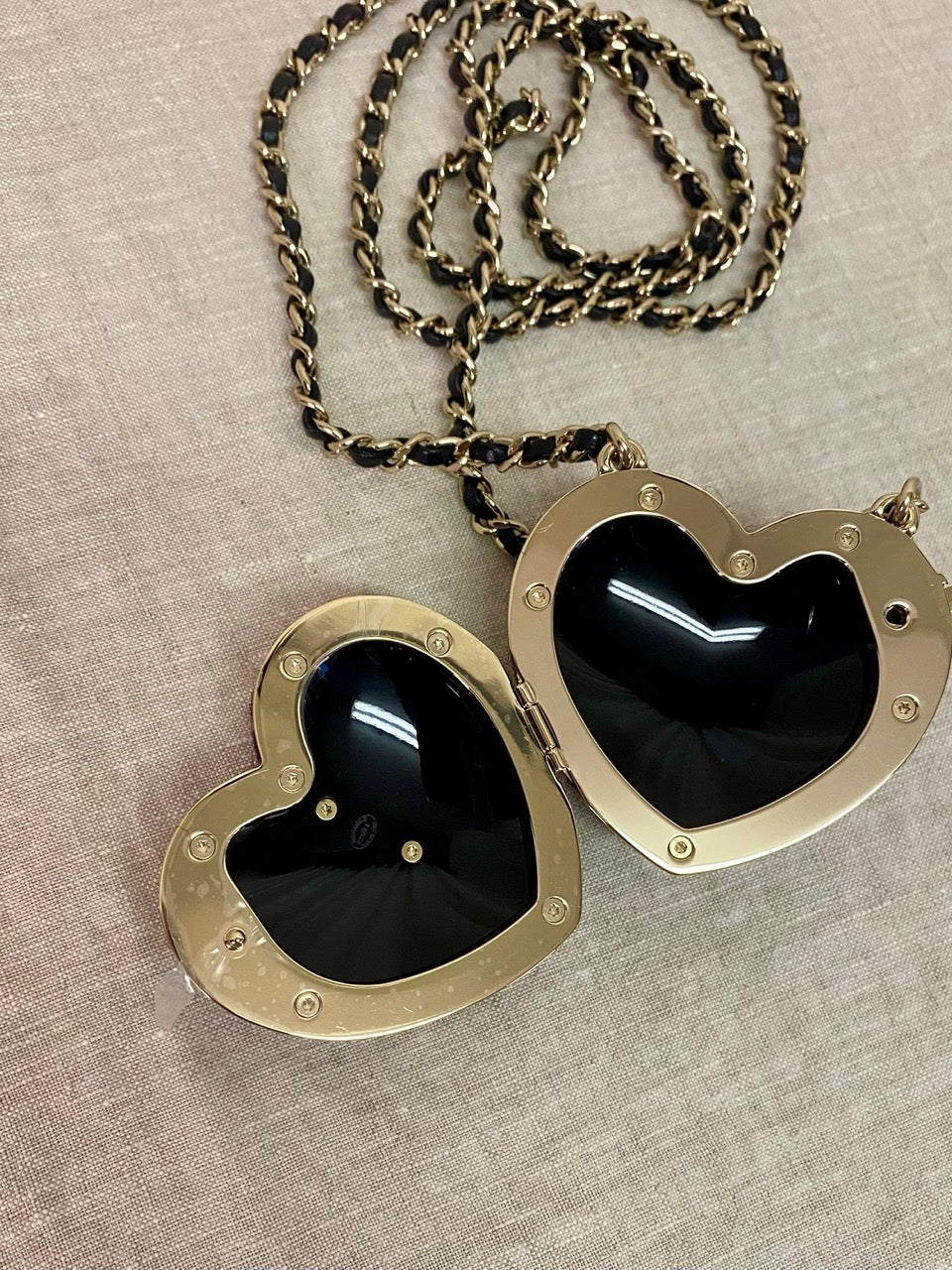 Chanel Preloved Tweed Heart Shaped Locket Minaudière Necklace