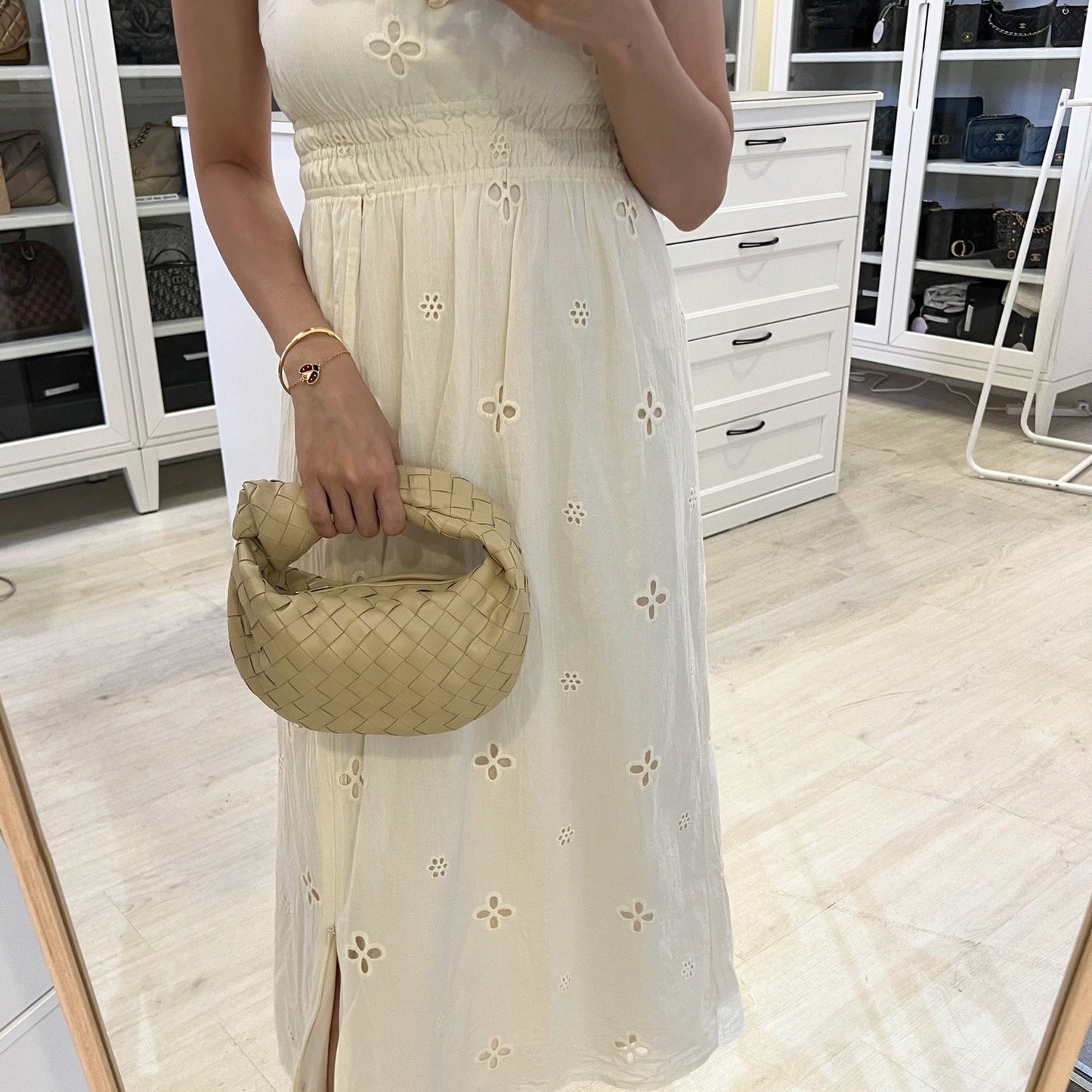 Bottega Mini Jodie in Porridge Intrecciato Leather and GHW