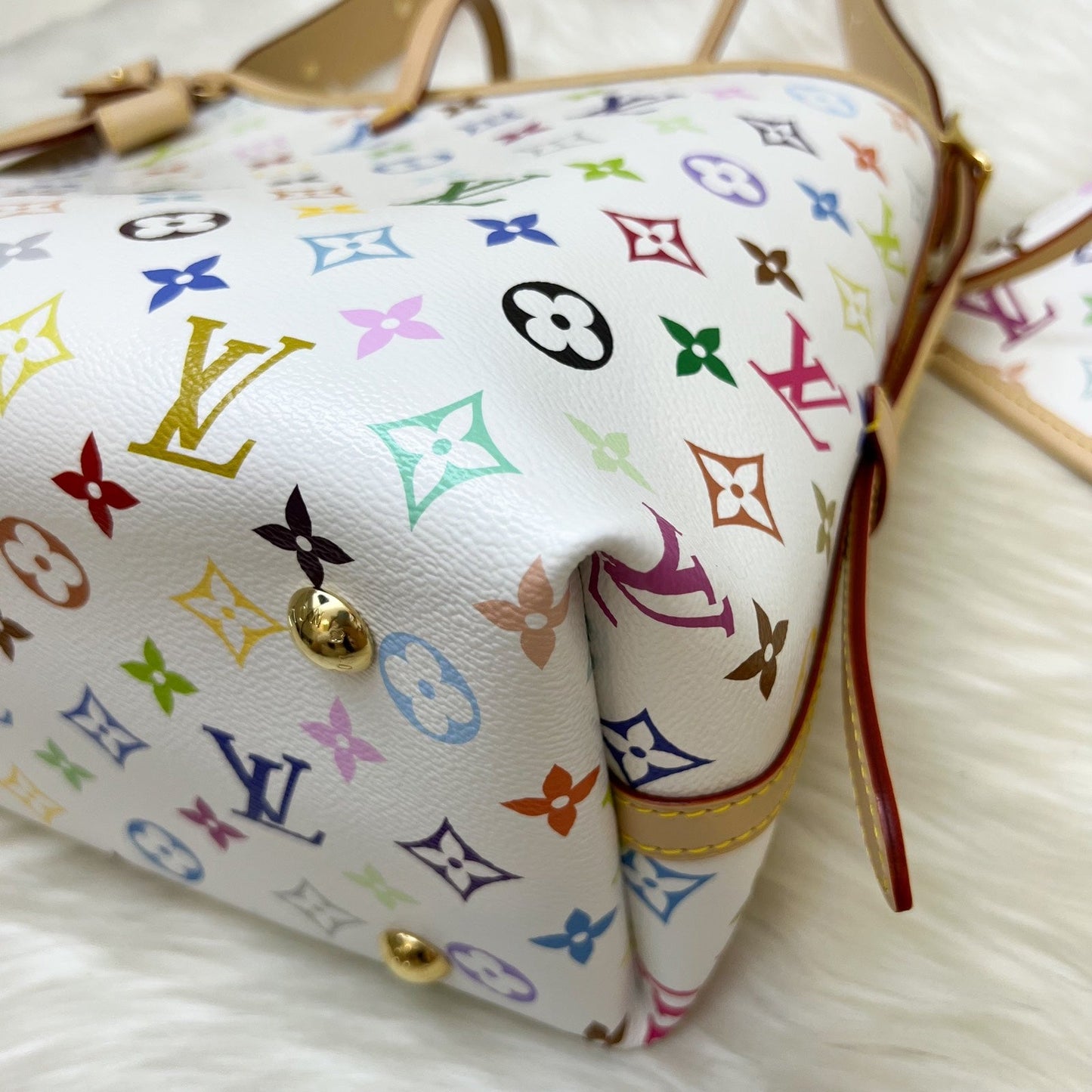 LV Louis Vuitton x Takashi Murakami Carryall PM in Multicolore Blanc Monogram Canvas and GHW