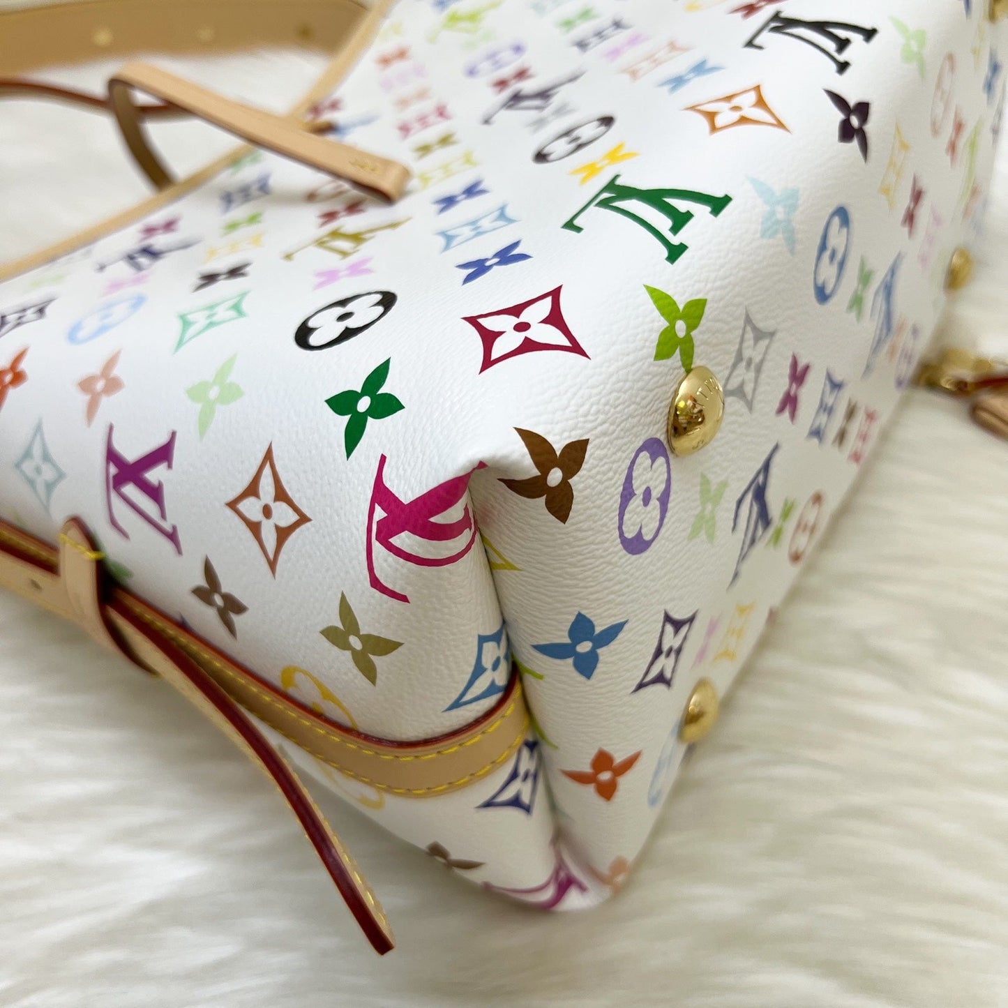 LV Louis Vuitton x Takashi Murakami Carryall PM in Multicolore Blanc Monogram Canvas and GHW